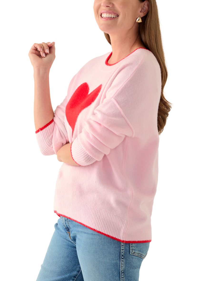 Petite Long Sleeve Heart Sweater with Tipping