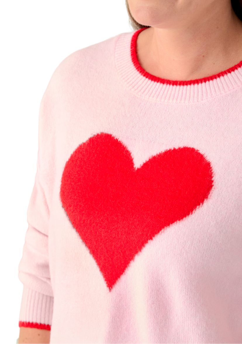 Petite Long Sleeve Heart Sweater with Tipping