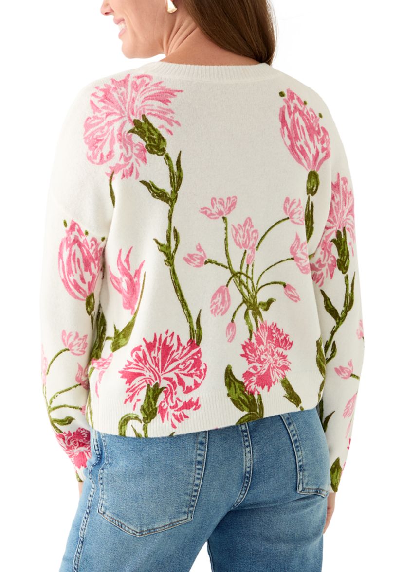 Petite Brushed Floral Print Long Sleeve Pullover Sweater