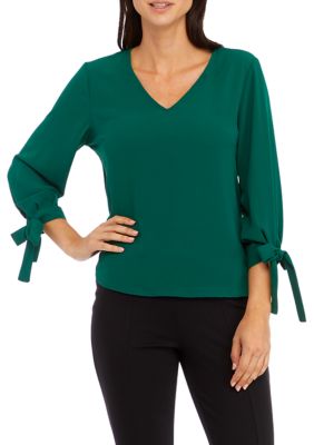 Petite Tie Sleeve V-Neck Blouse