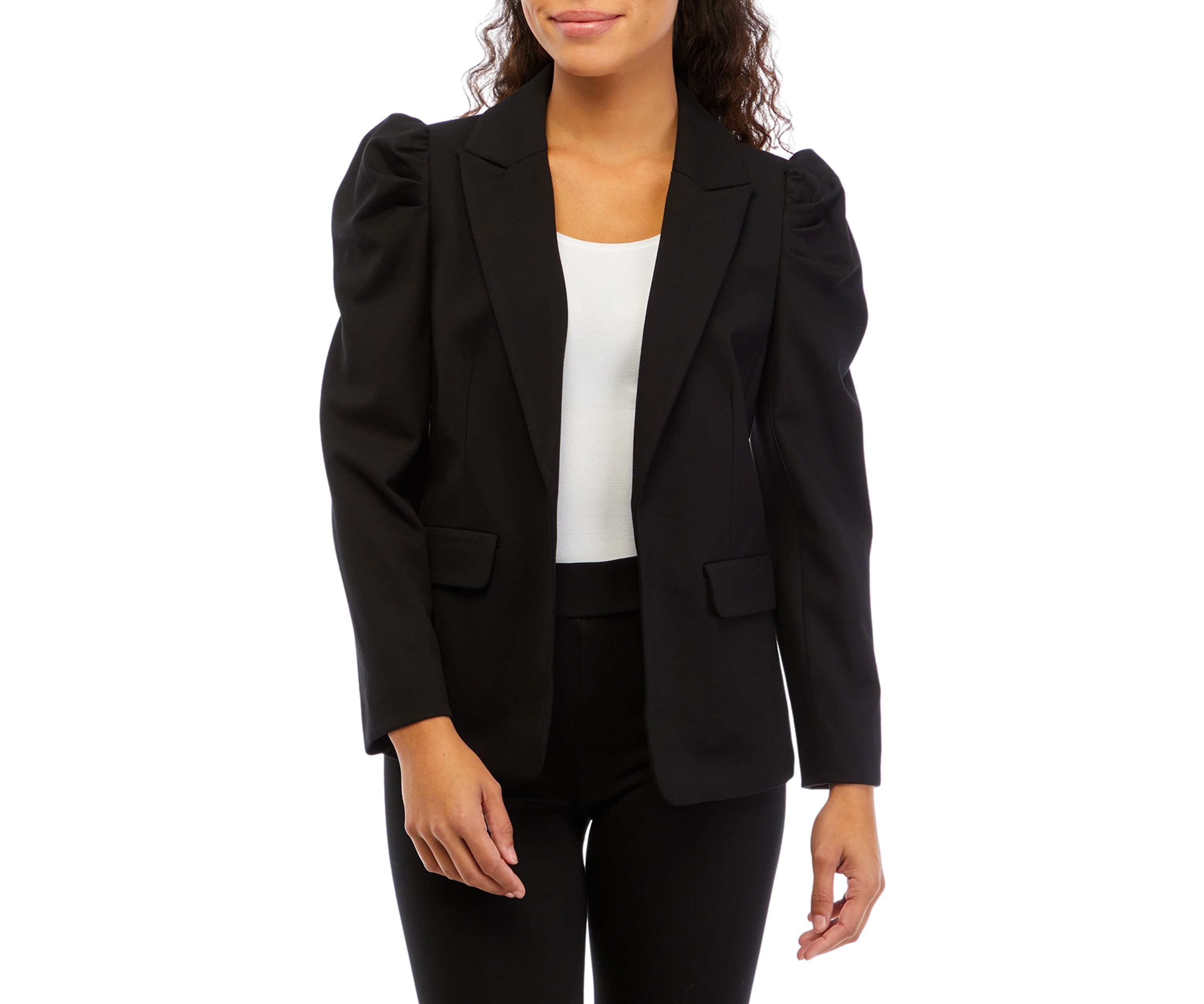 Petite Long Sleeve Puff Shoulder Blazer