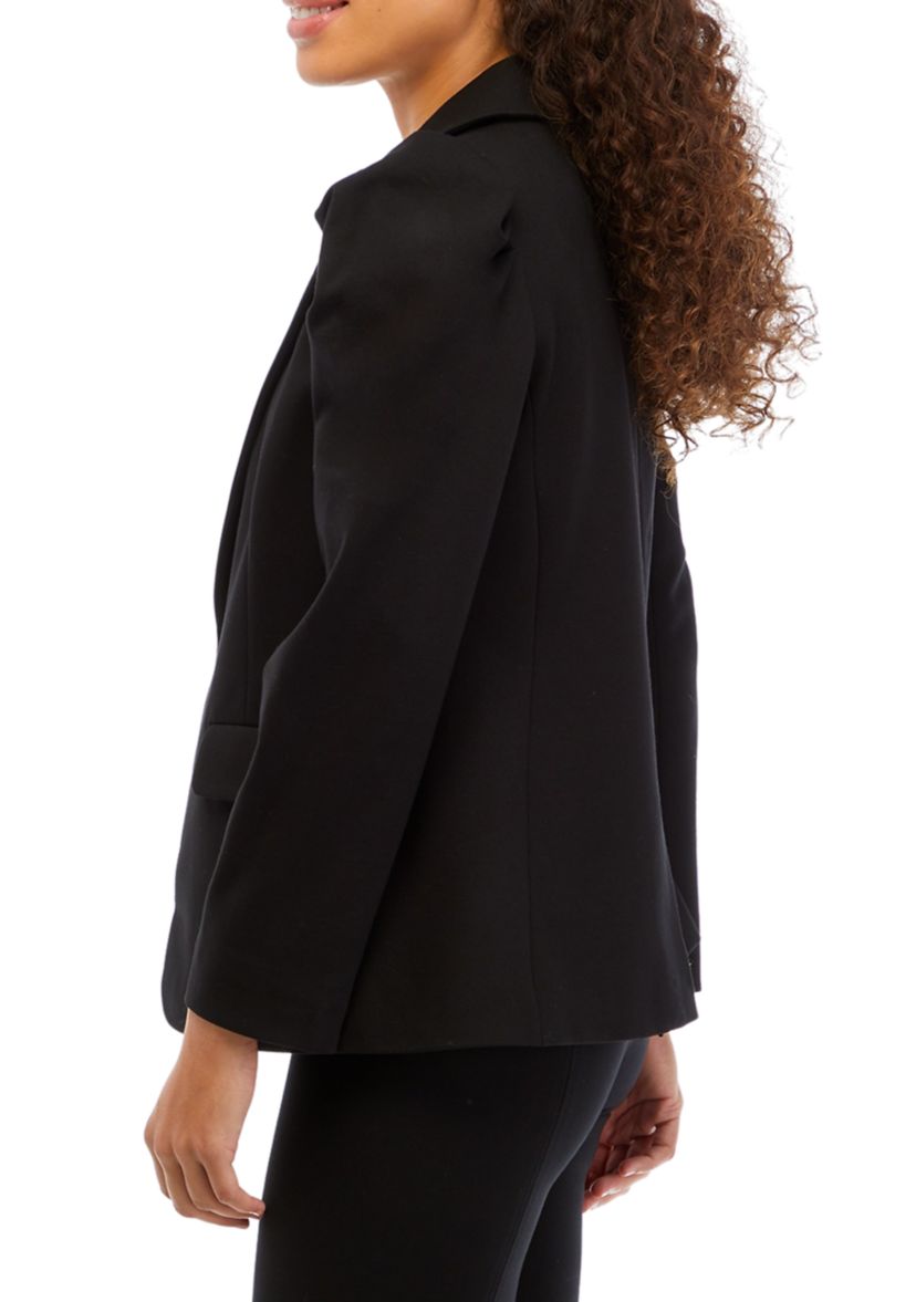 Petite Long Sleeve Puff Shoulder Blazer