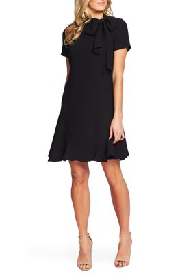 Petite Short Sleeve A-Line Dress with Bow