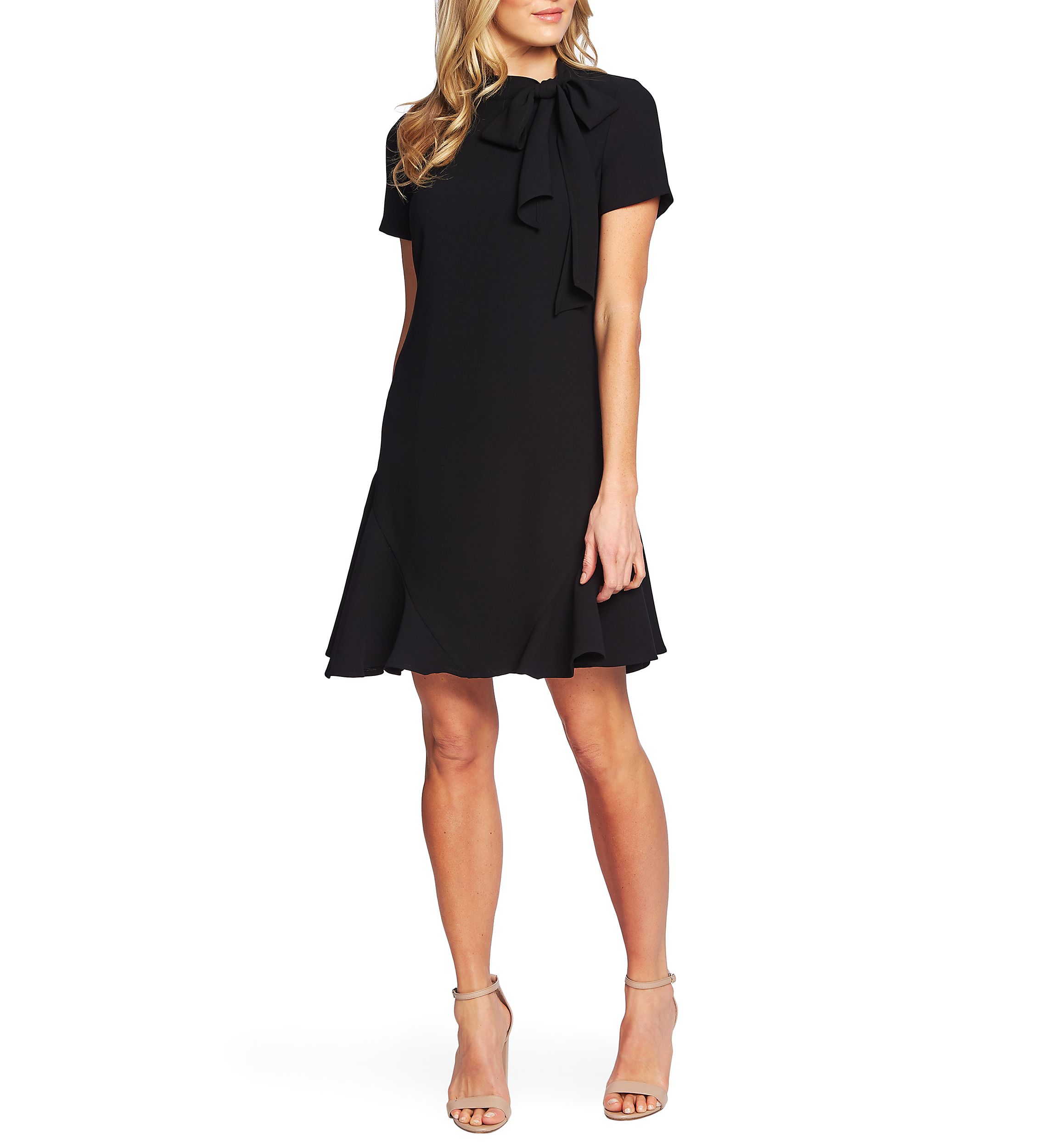Petite Short Sleeve A-Line Dress with Bow