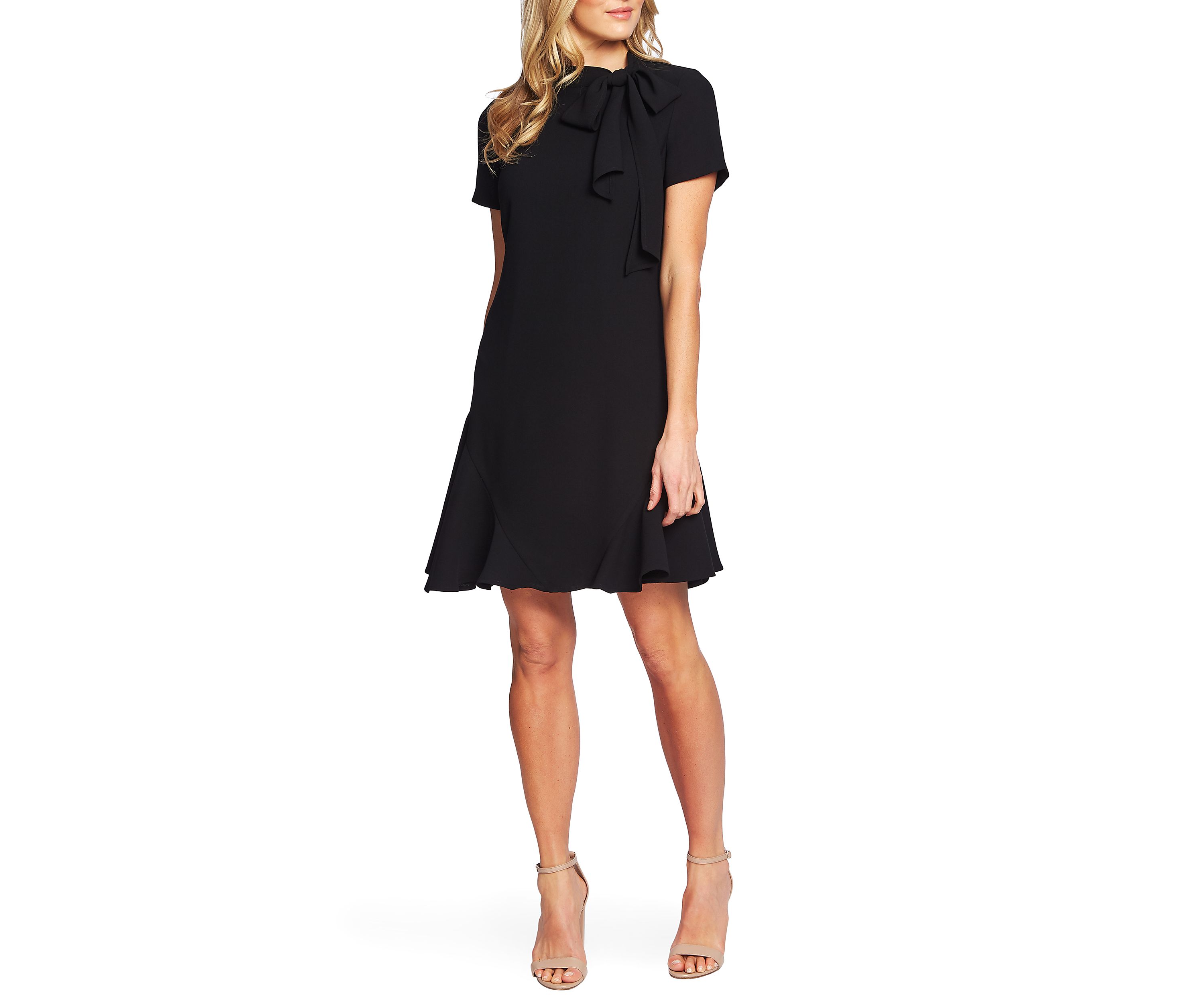 Petite Short Sleeve A-Line Dress with Bow