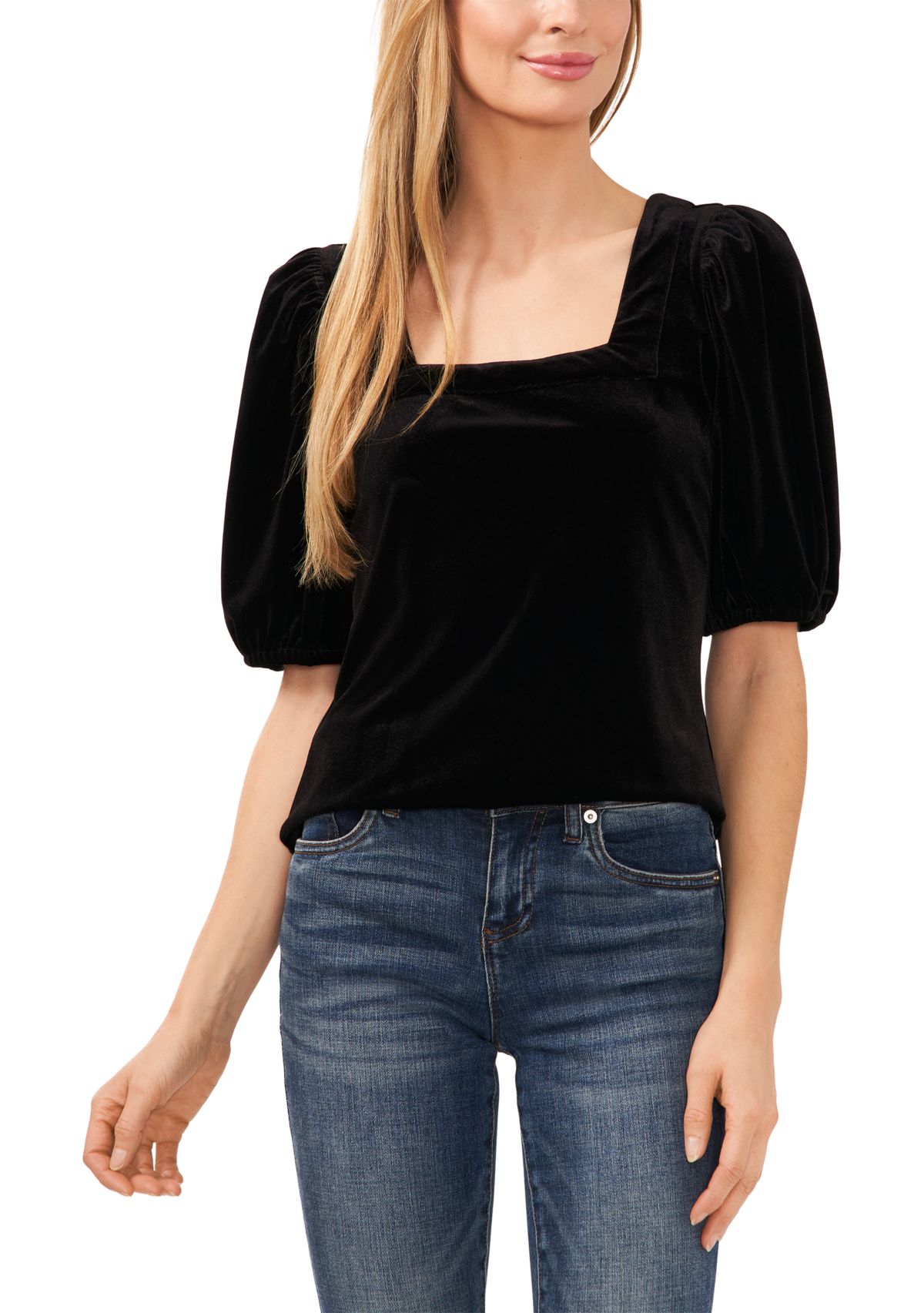 Puff Sleeve Velvet Square Neck Top 