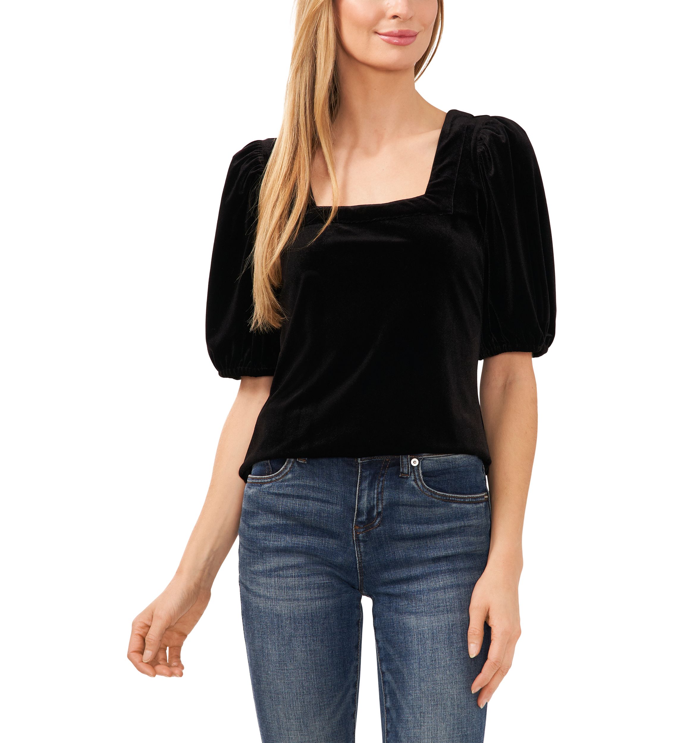 Puff Sleeve Velvet Square Neck Top 