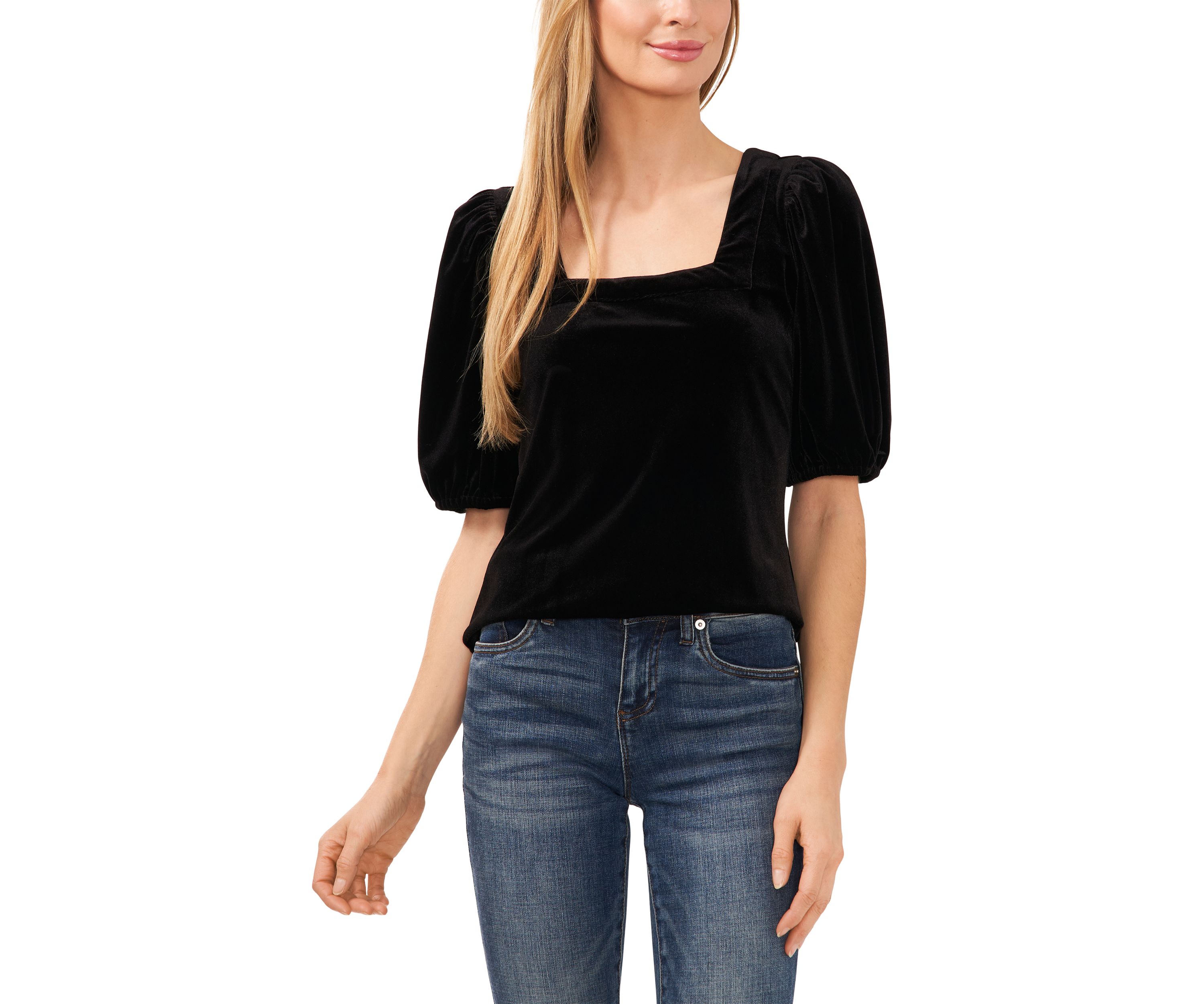 Puff Sleeve Velvet Square Neck Top 