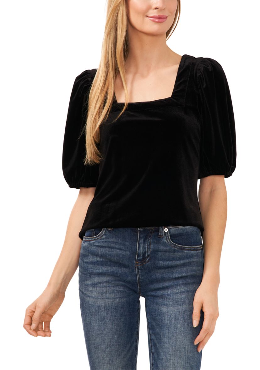 Puff Sleeve Velvet Square Neck Top 
