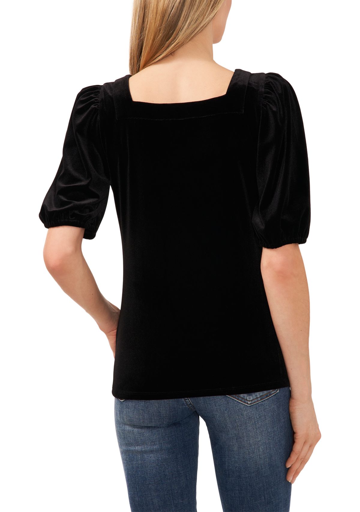 Puff Sleeve Velvet Square Neck Top 