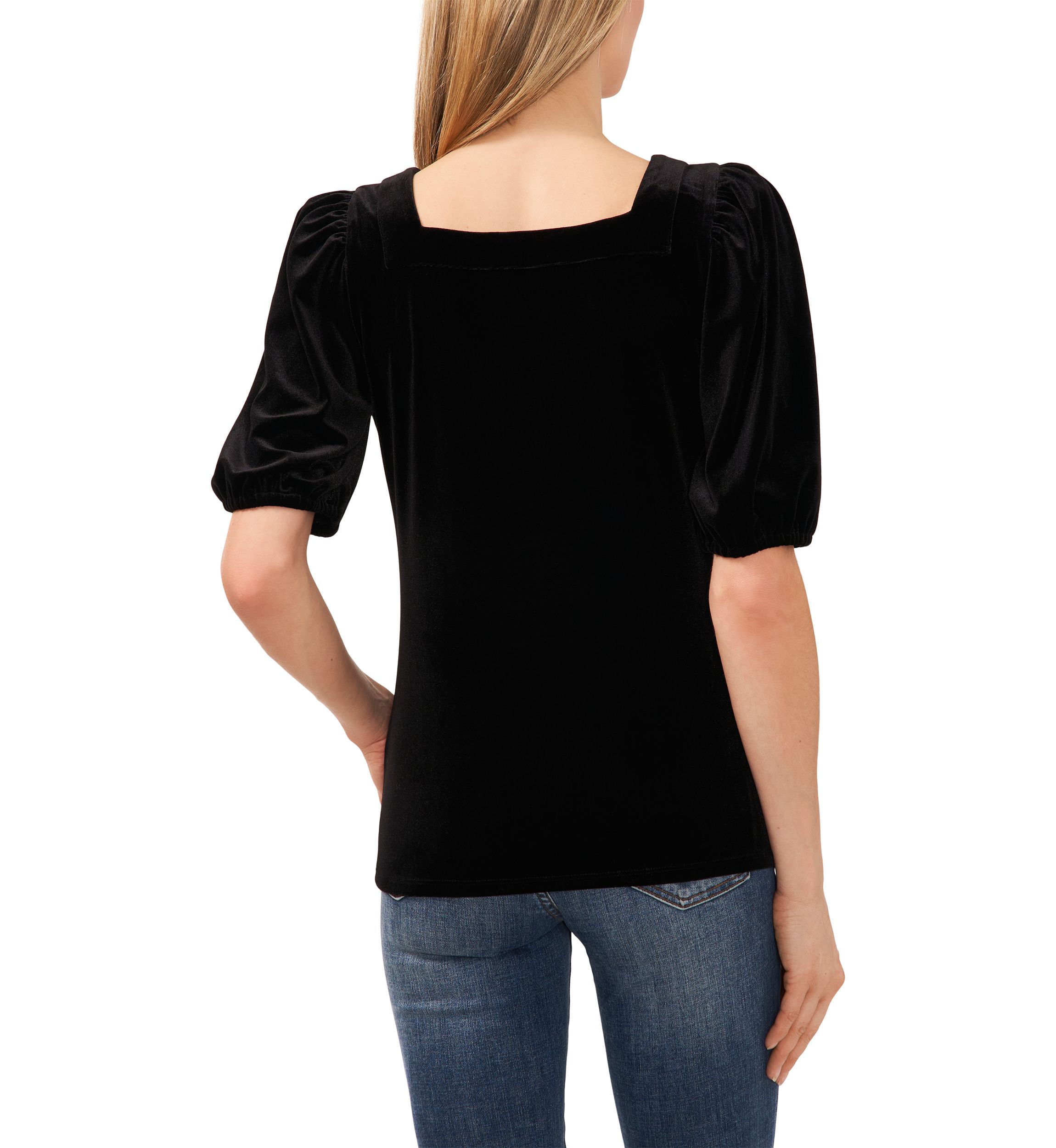 Puff Sleeve Velvet Square Neck Top 