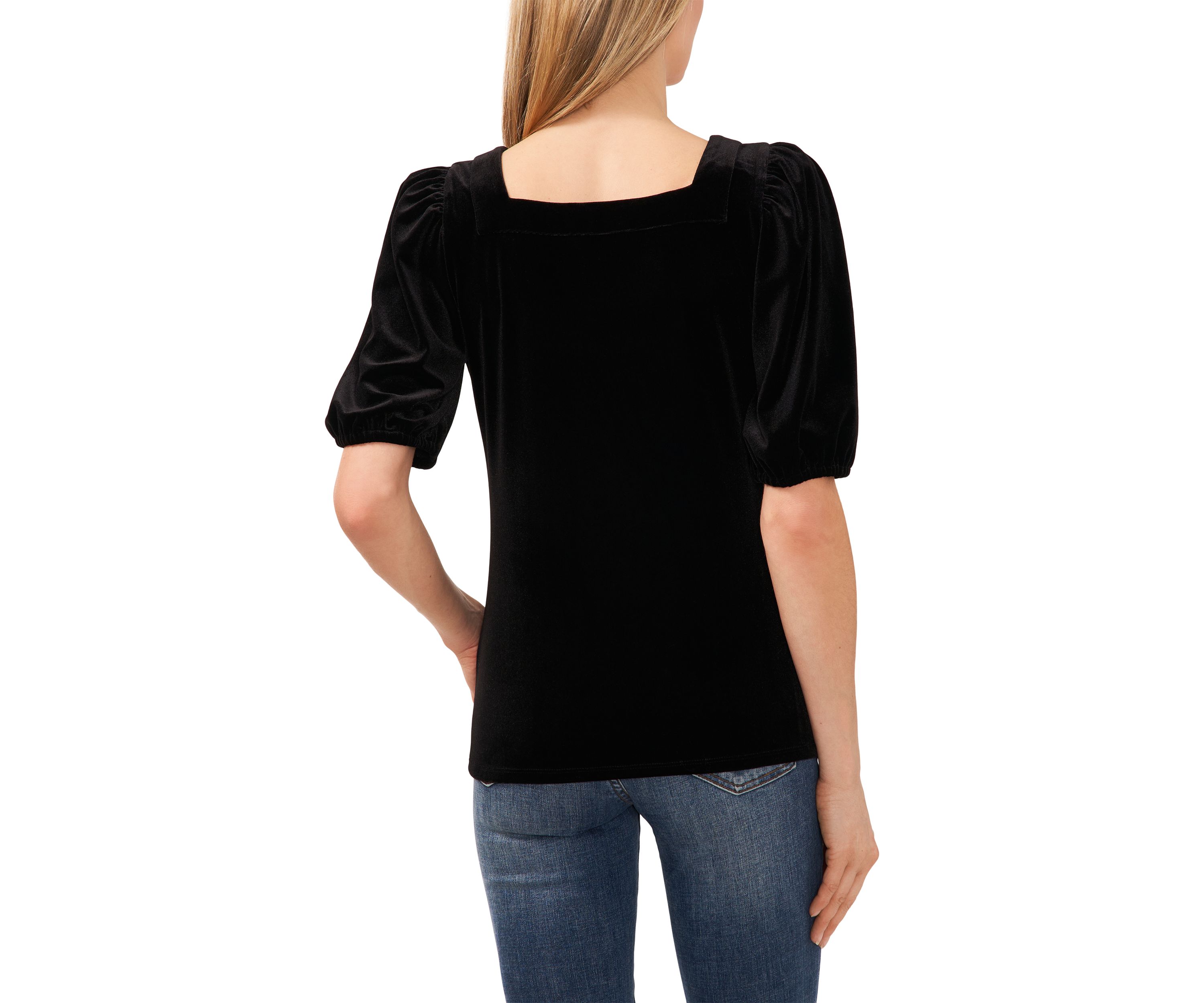 Puff Sleeve Velvet Square Neck Top 