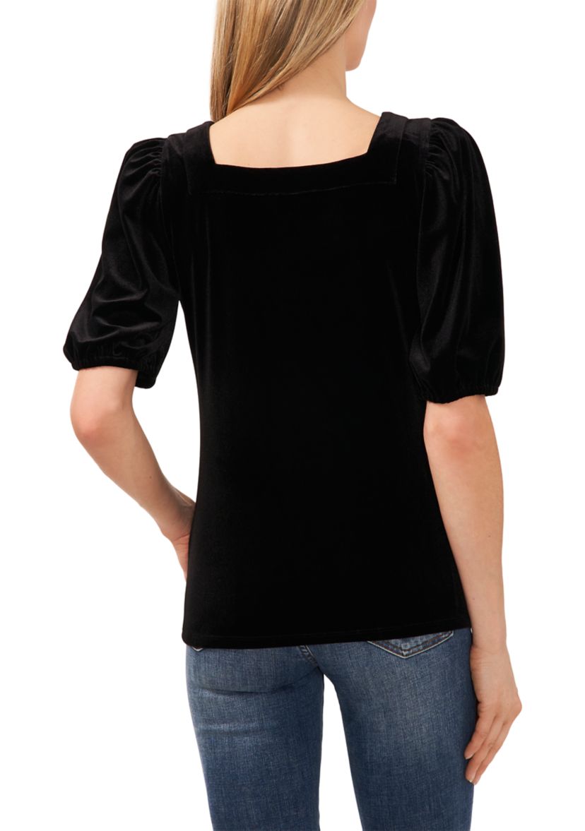 Puff Sleeve Velvet Square Neck Top 