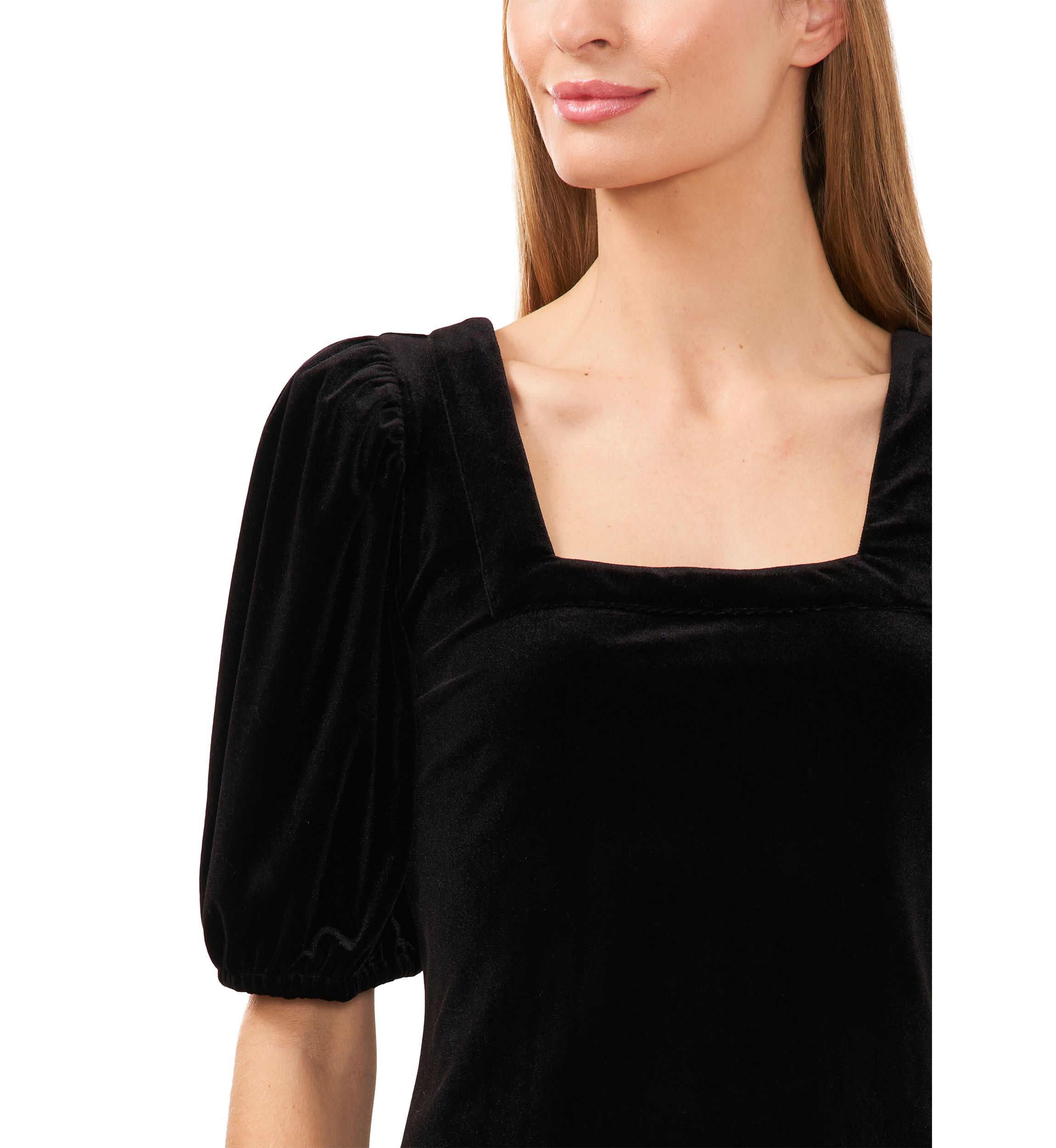 Puff Sleeve Velvet Square Neck Top 