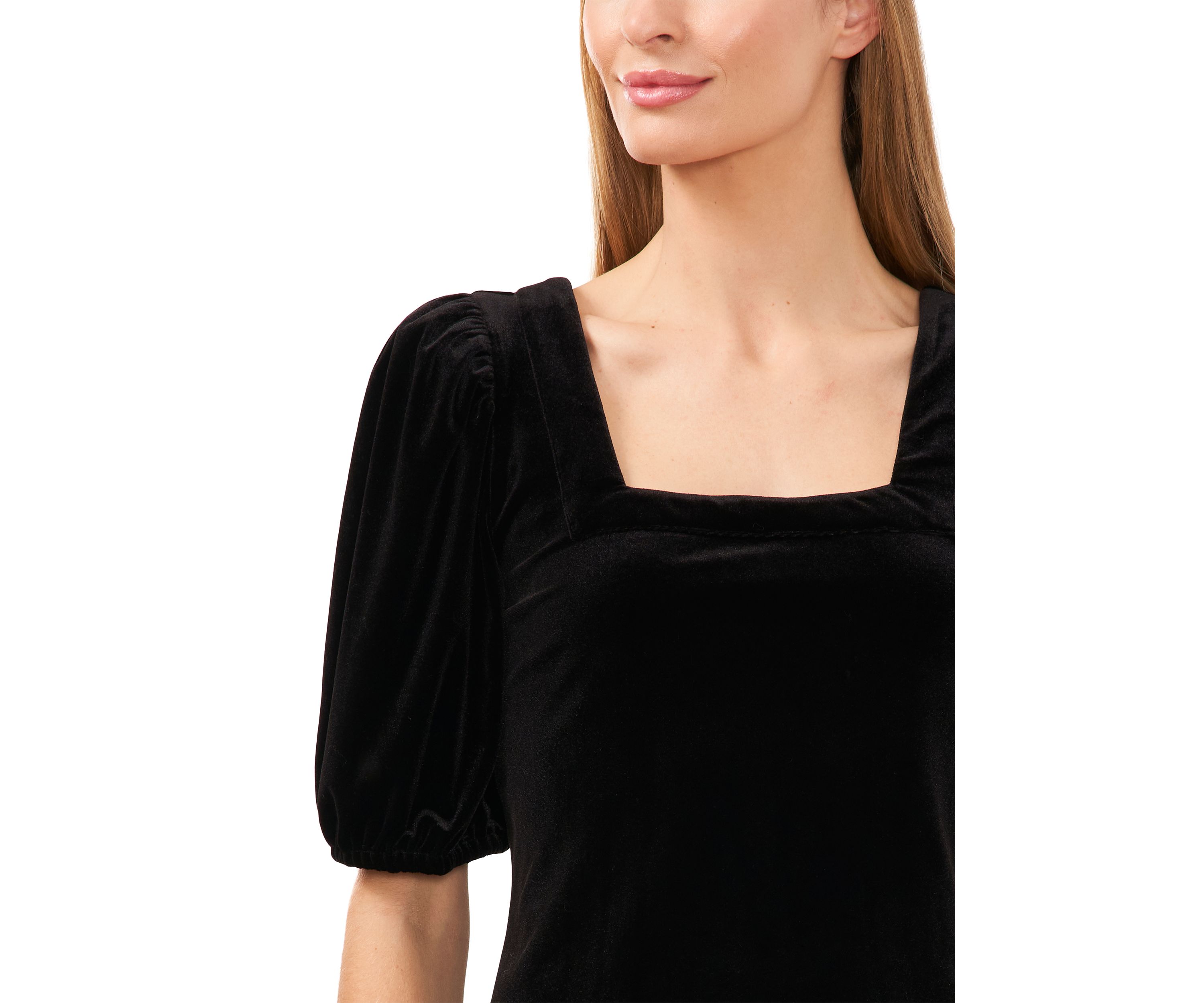 Puff Sleeve Velvet Square Neck Top 