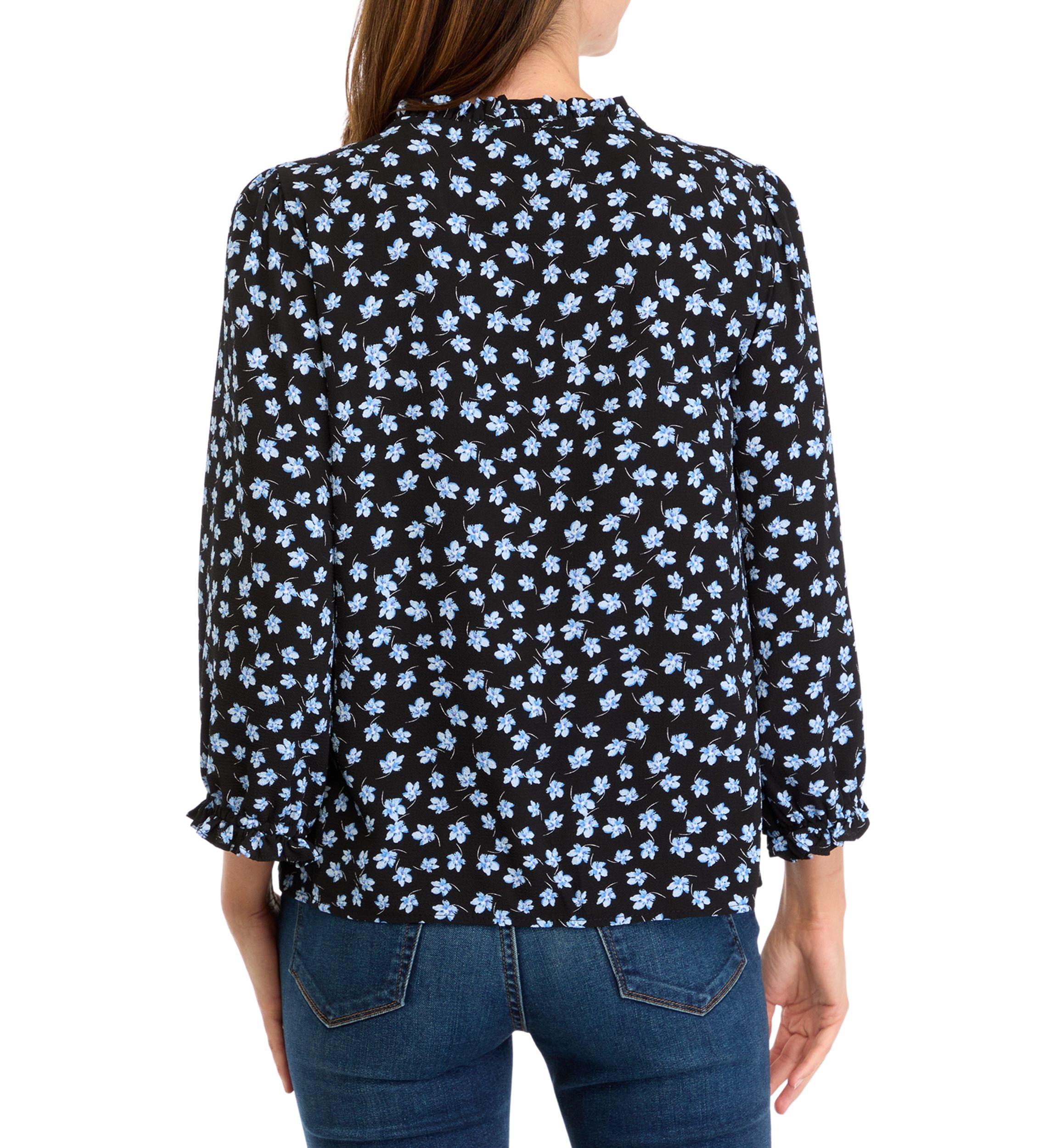 Womens 3/4 Sleeve Floral Button Front Blouse