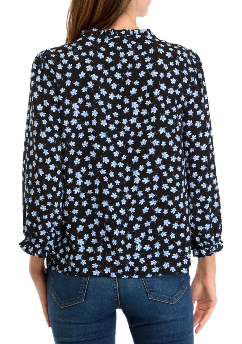 Womens 3/4 Sleeve Floral Button Front Blouse