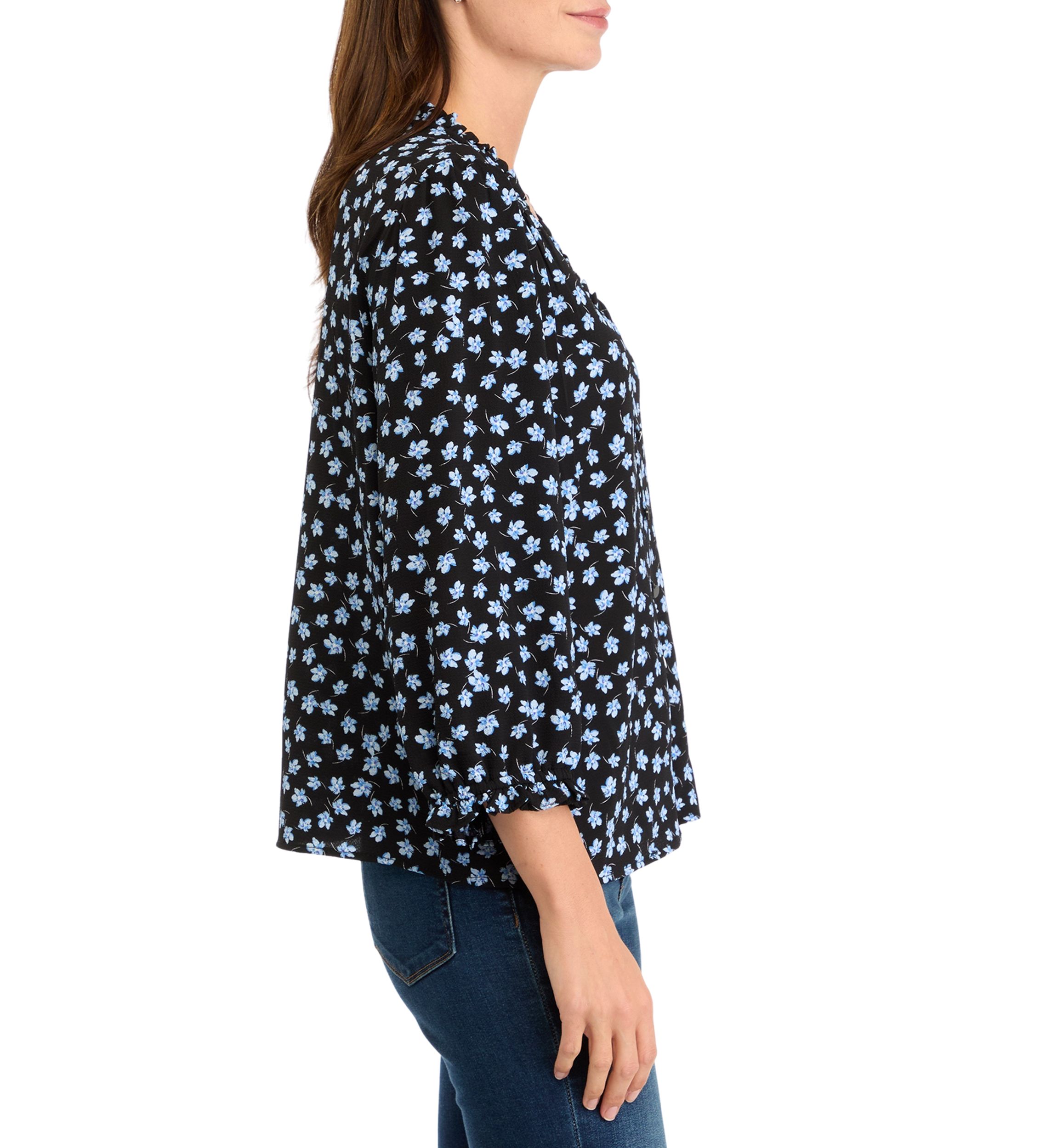 Womens 3/4 Sleeve Floral Button Front Blouse