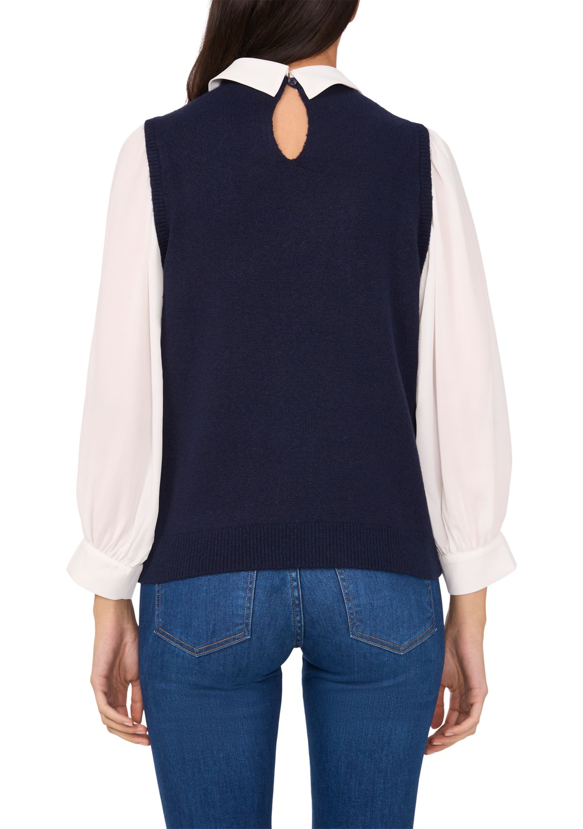 Womens Blouson Sleeve Sweater 2Fer Blouse