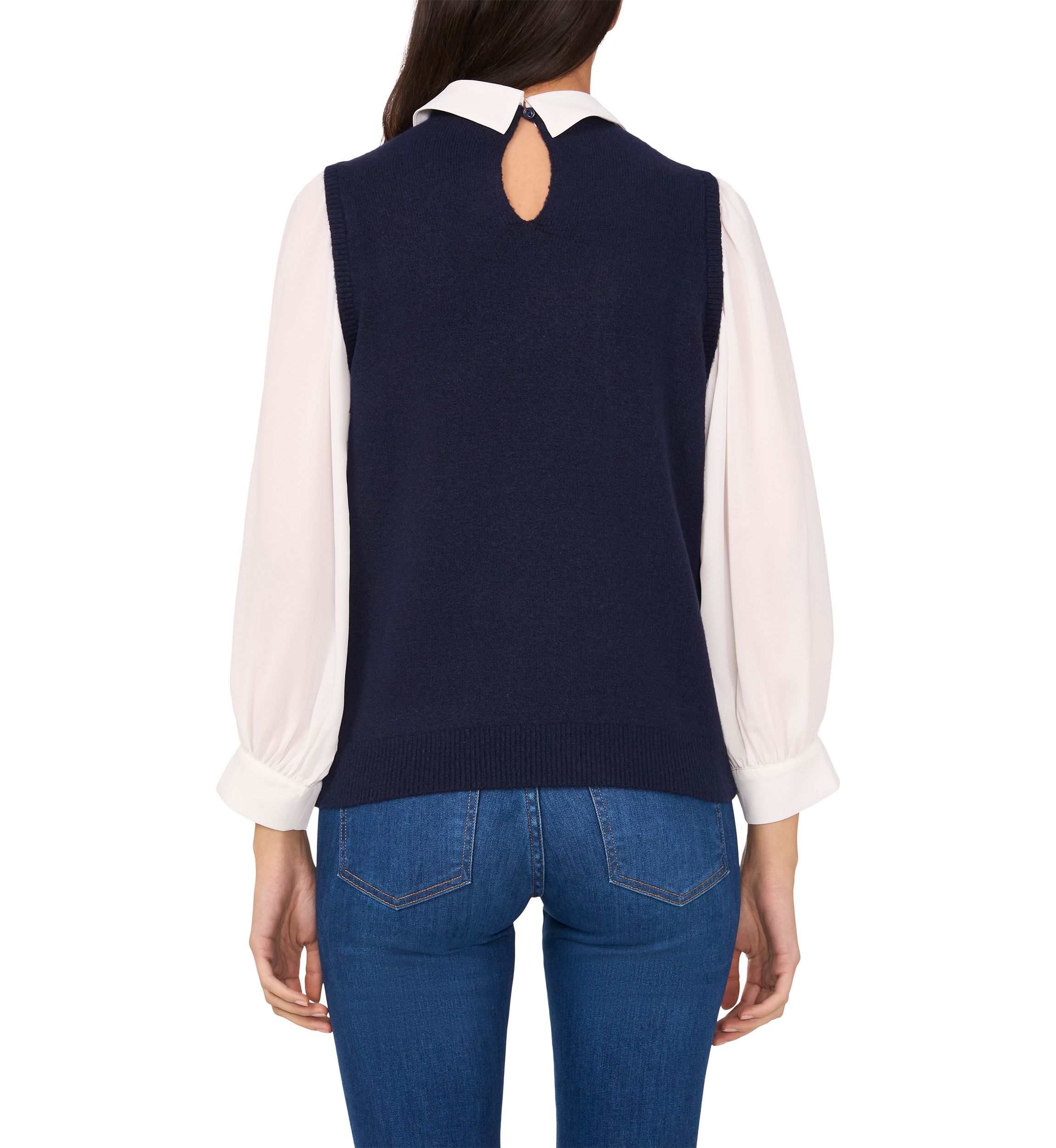 Womens Blouson Sleeve Sweater 2Fer Blouse
