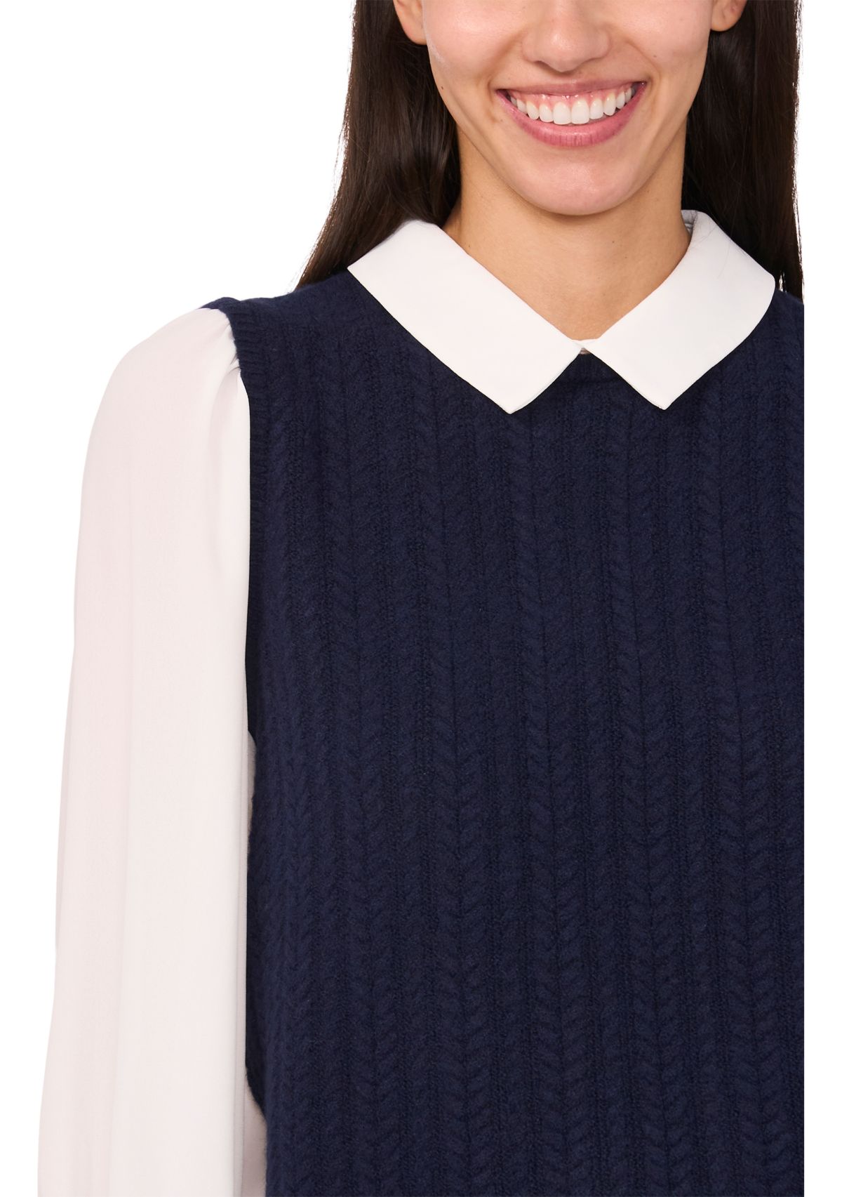 Womens Blouson Sleeve Sweater 2Fer Blouse