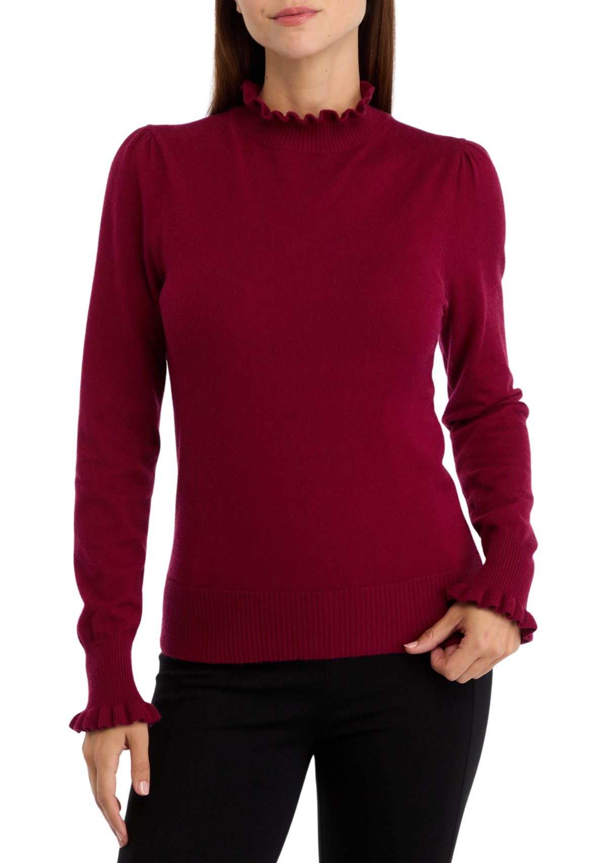 Womens Ruffle Trim Sweater
