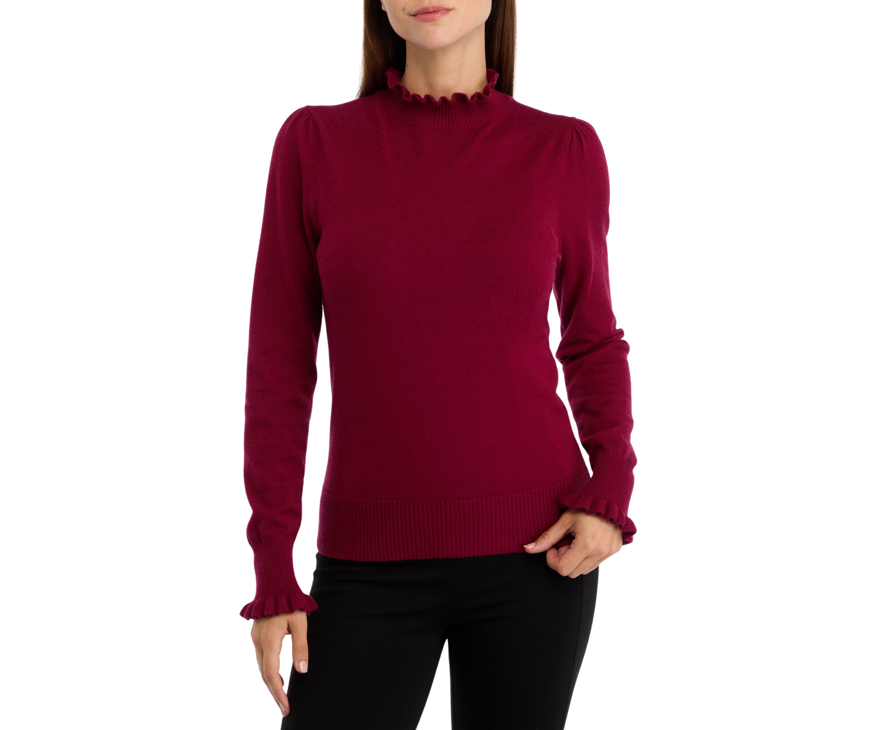 Womens Ruffle Trim Sweater
