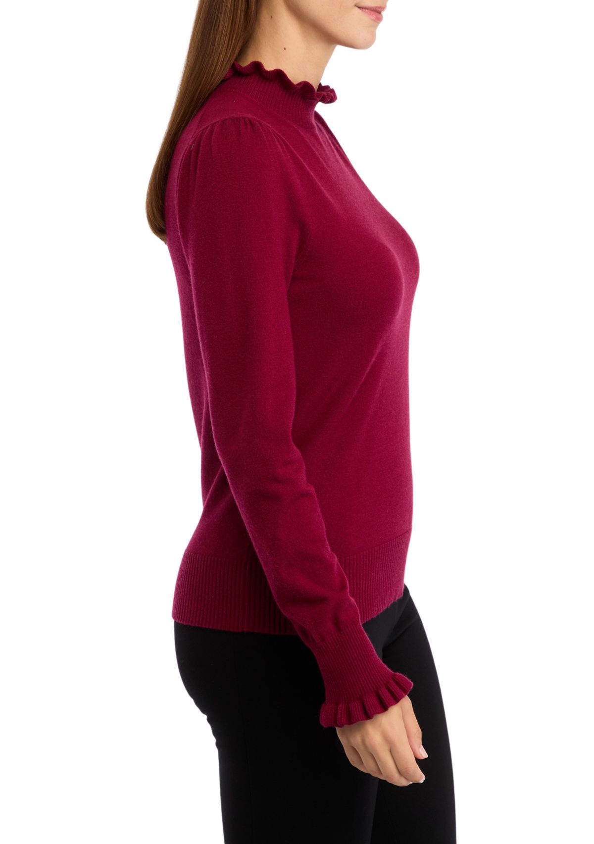 Womens Ruffle Trim Sweater