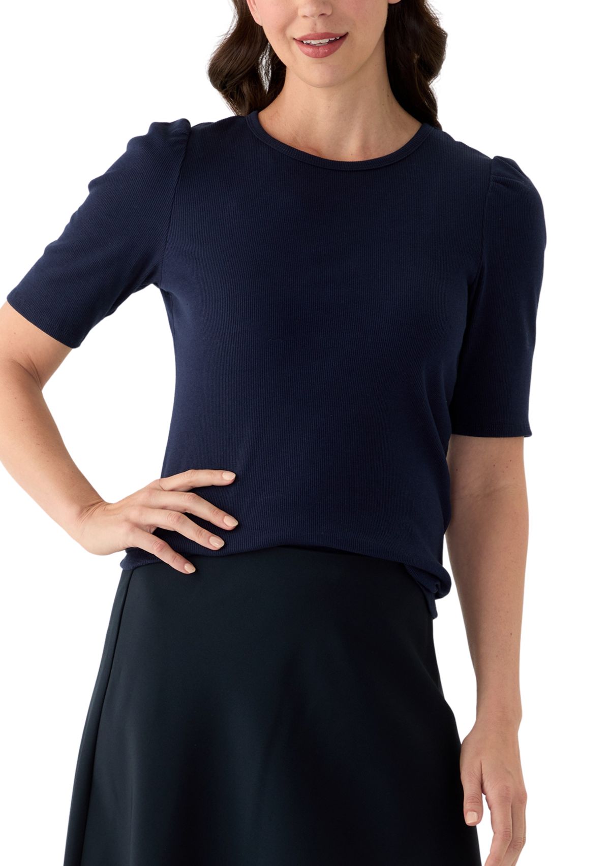 Womens Short Sleeve Ribbed Crew Neck Top