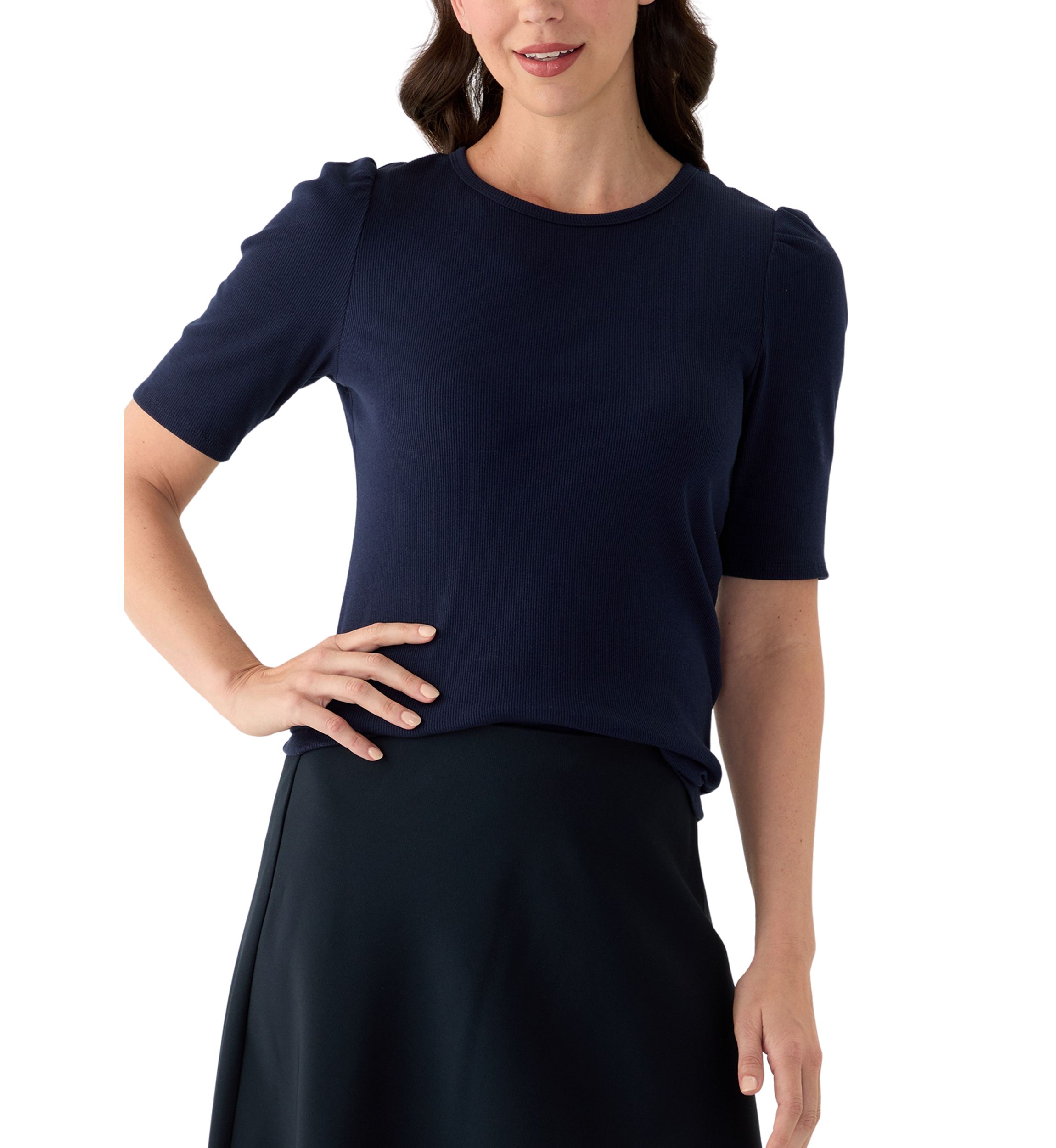 Womens Short Sleeve Ribbed Crew Neck Top