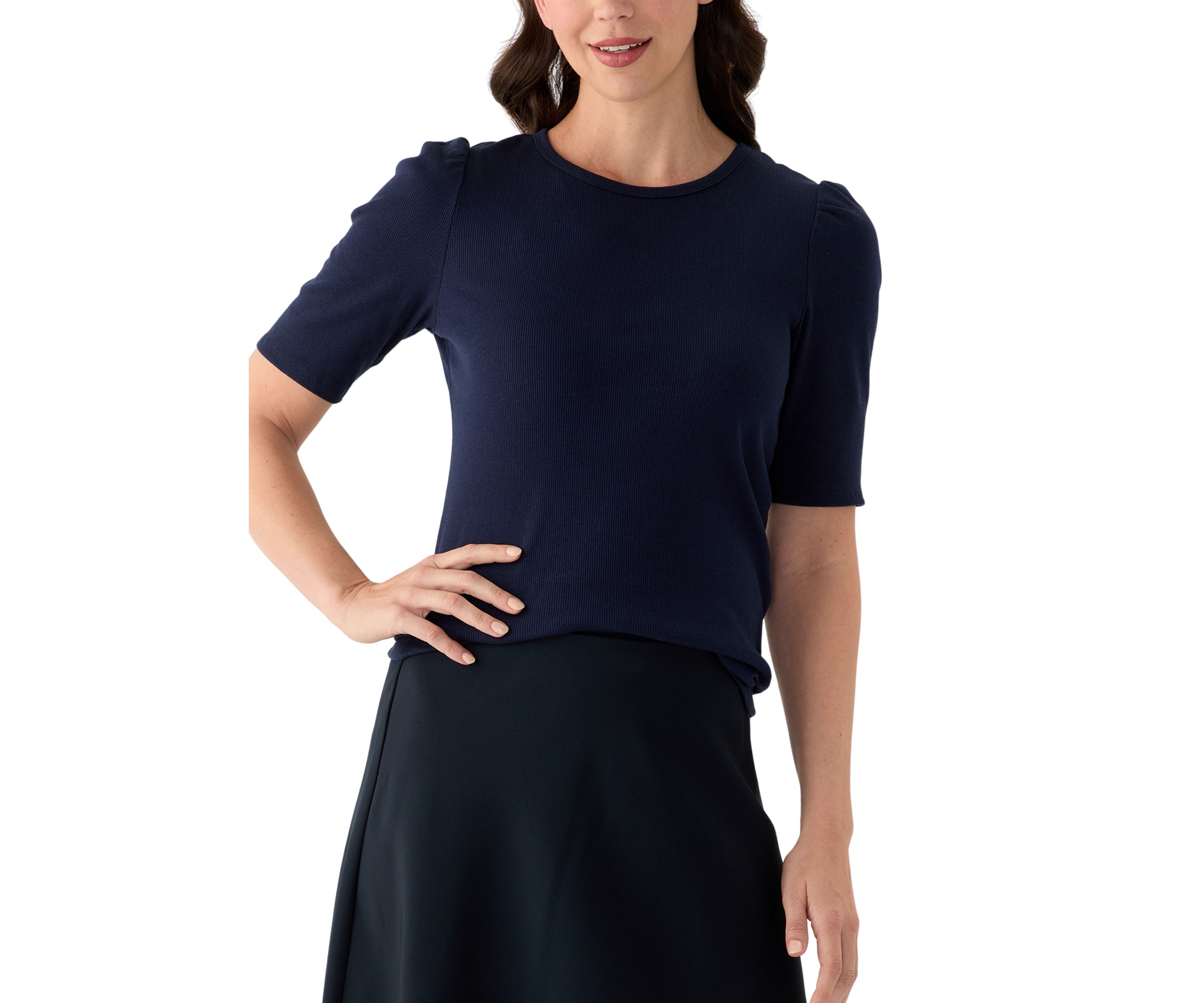 Womens Short Sleeve Ribbed Crew Neck Top
