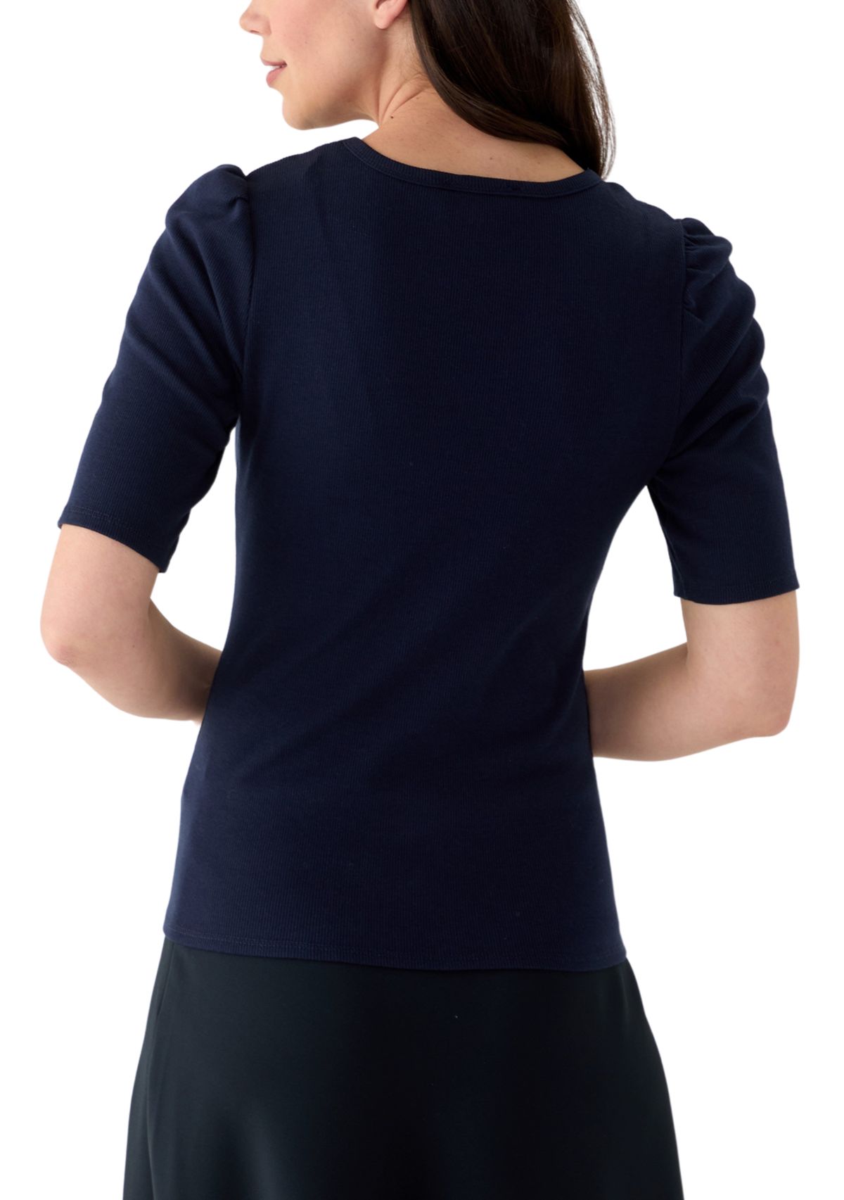 Womens Short Sleeve Ribbed Crew Neck Top