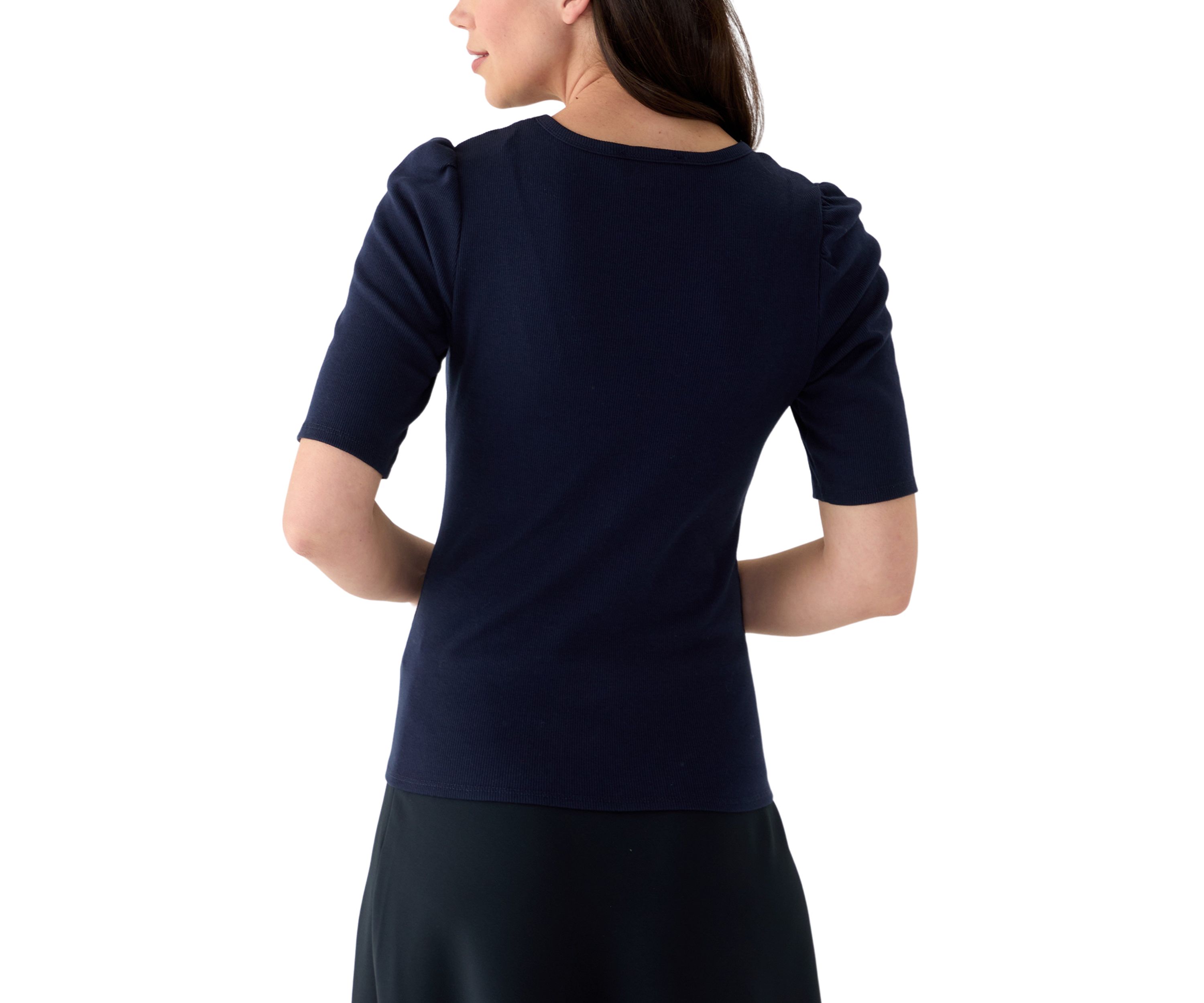 Womens Short Sleeve Ribbed Crew Neck Top