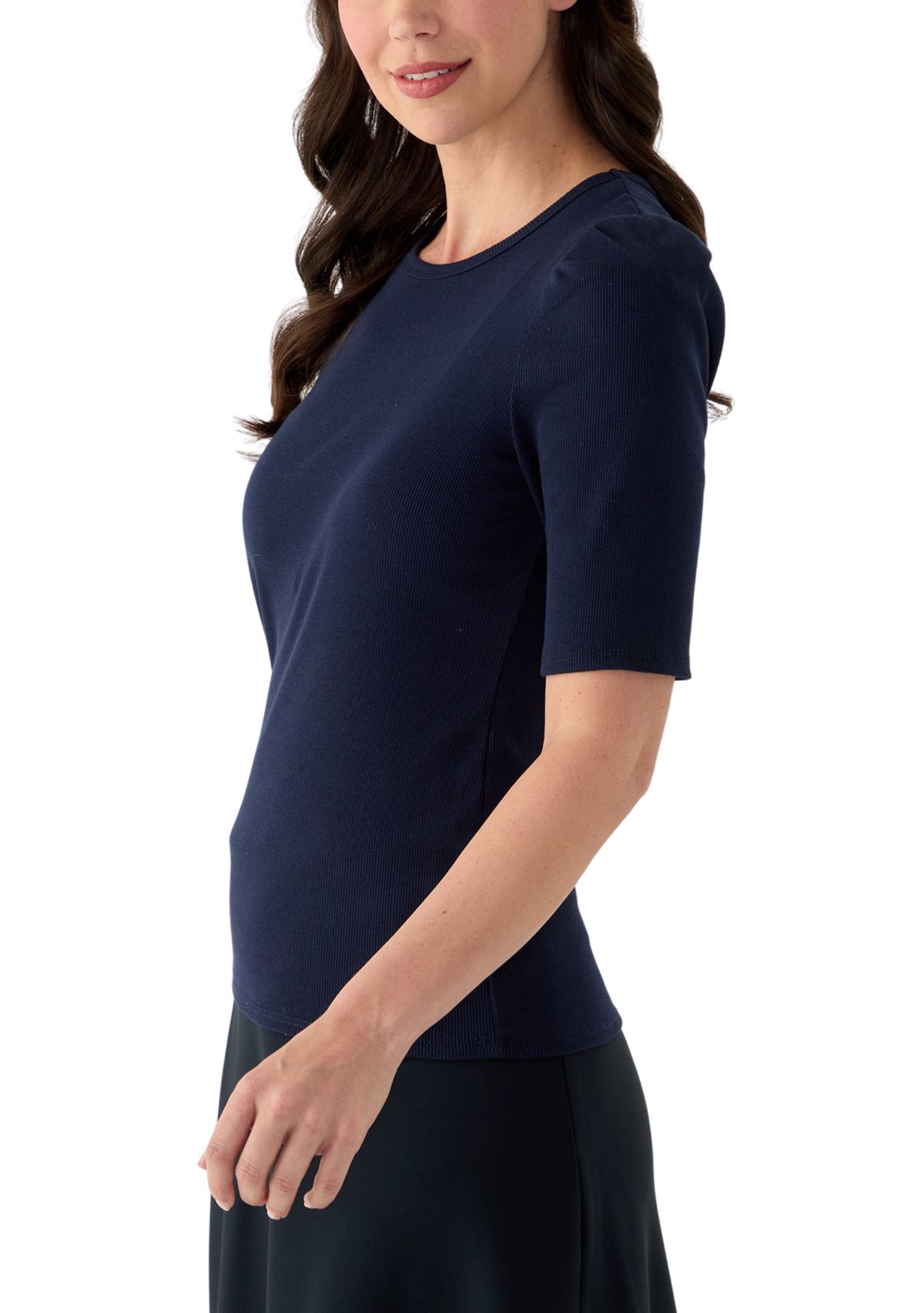Womens Short Sleeve Ribbed Crew Neck Top