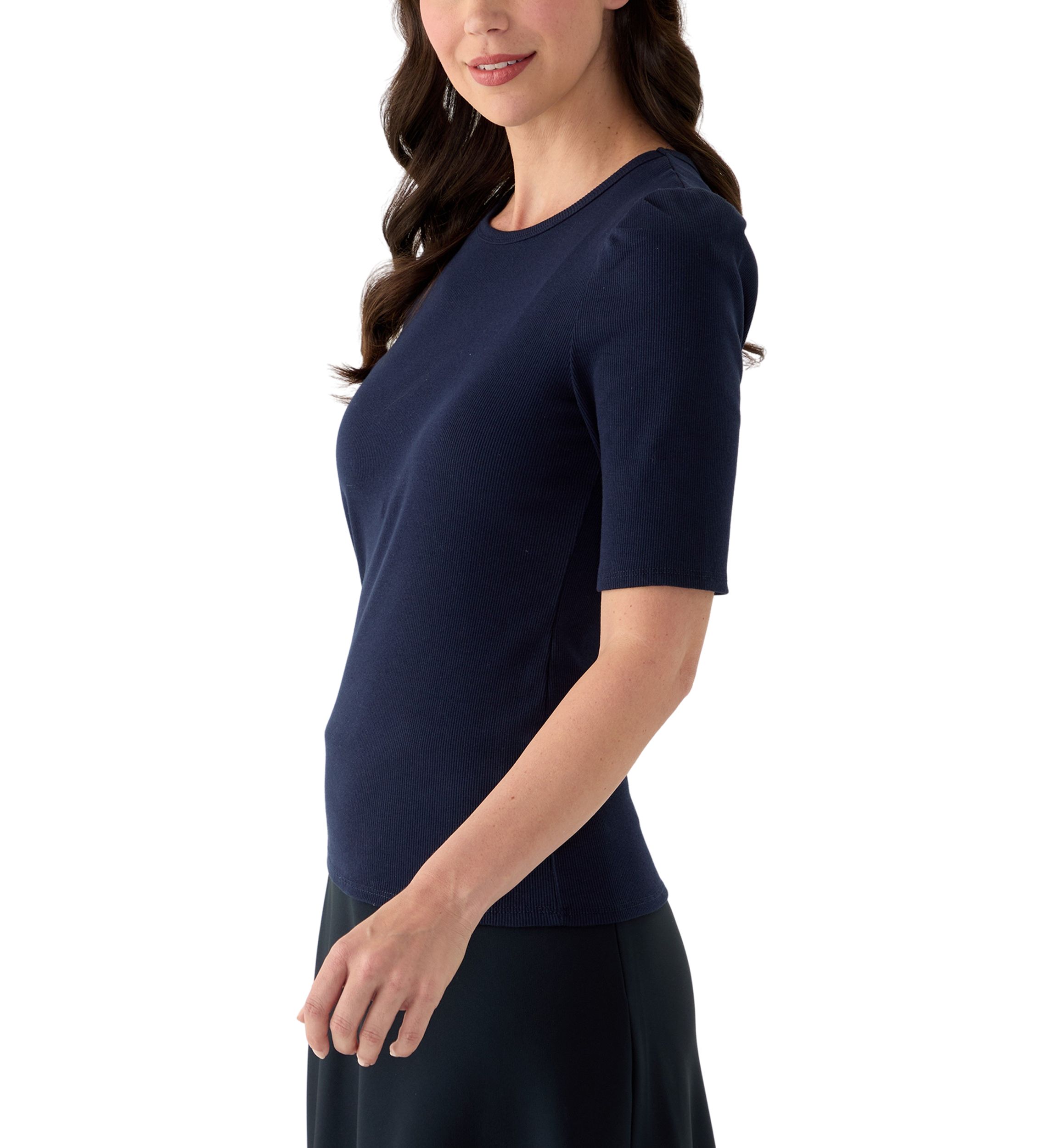 Womens Short Sleeve Ribbed Crew Neck Top