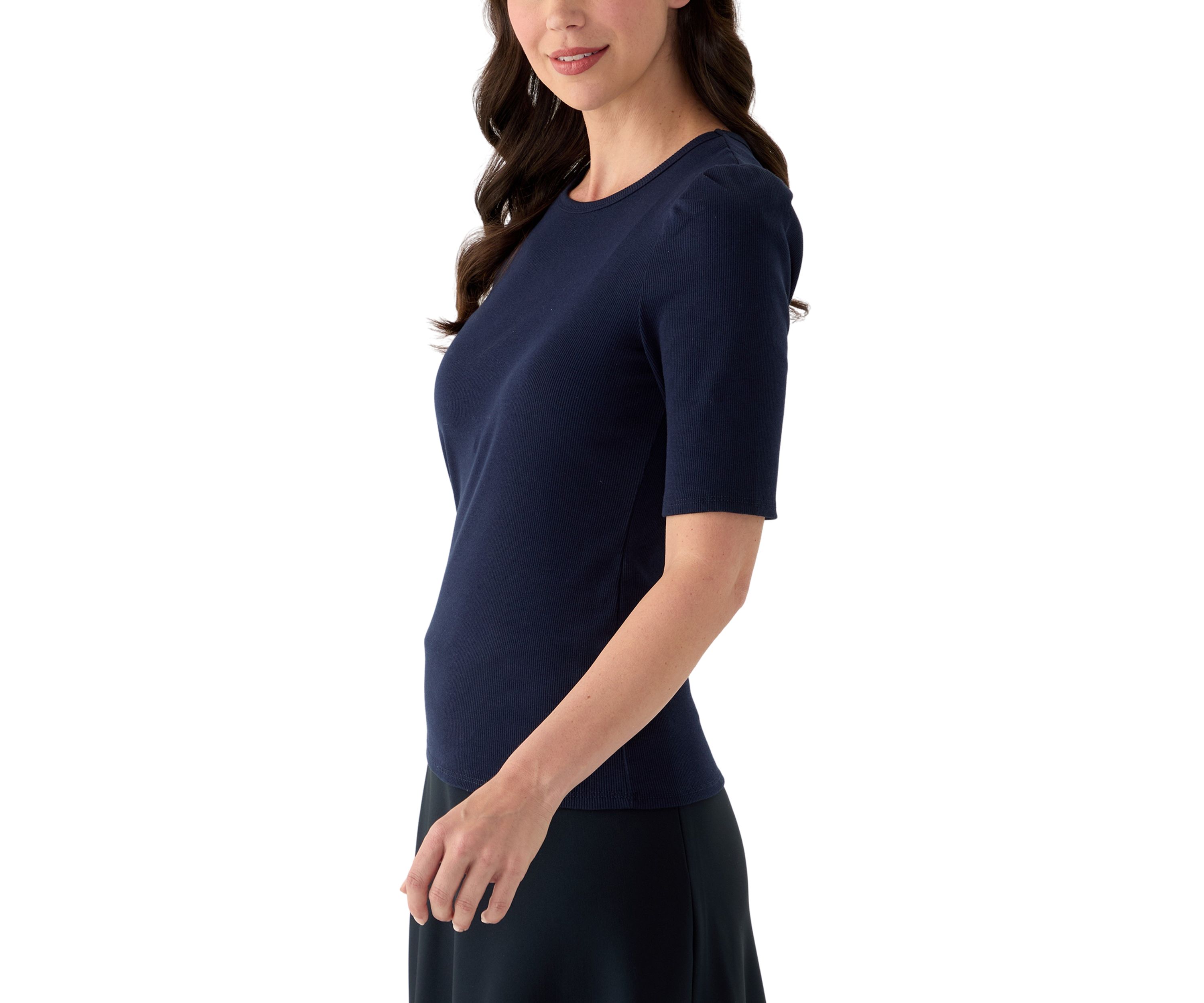 Womens Short Sleeve Ribbed Crew Neck Top