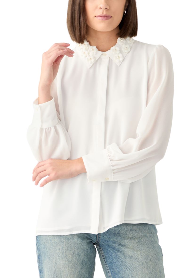 Womens Embroidered Collar Long Sleeve Blouse