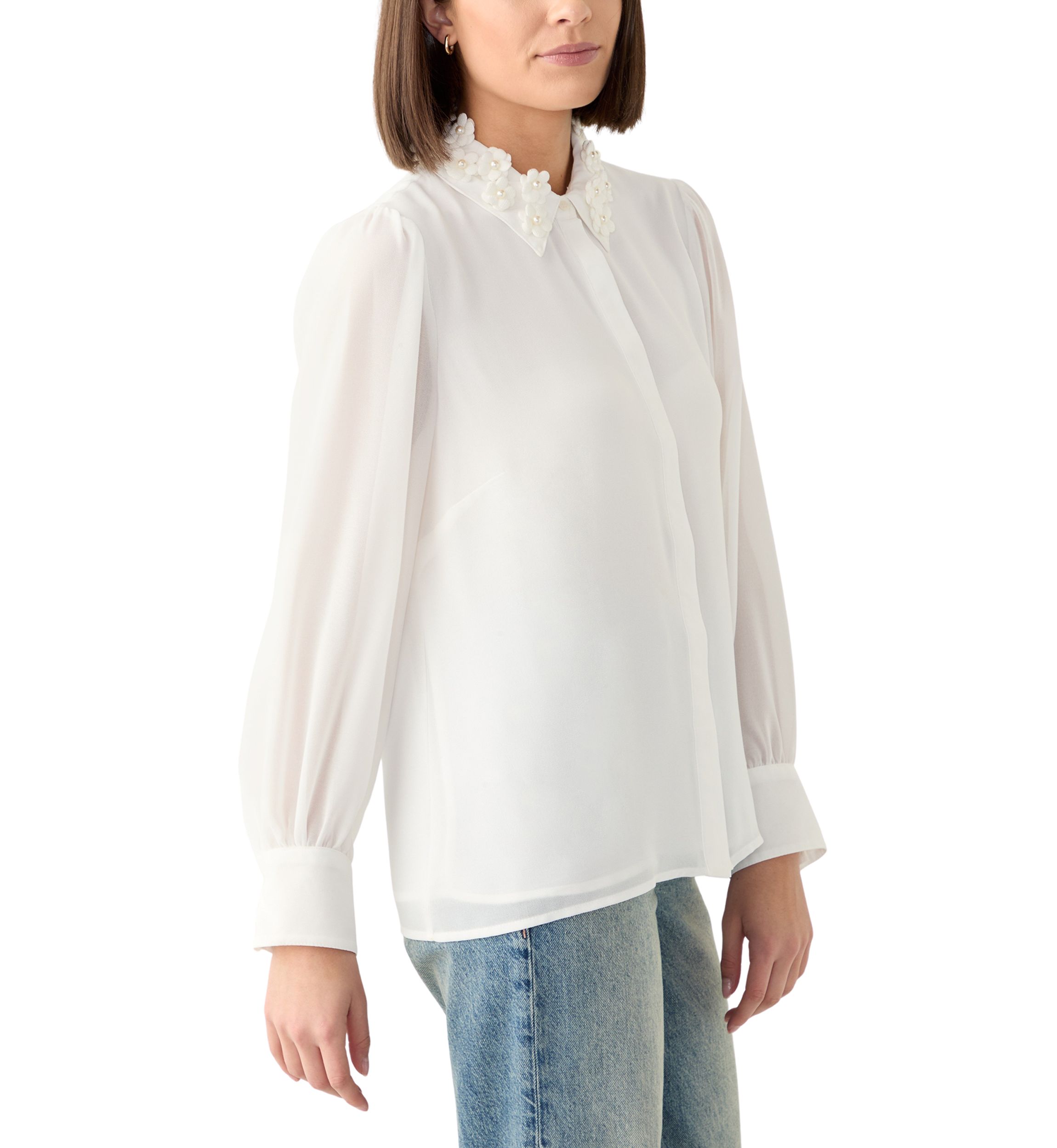 Womens Embroidered Collar Long Sleeve Blouse