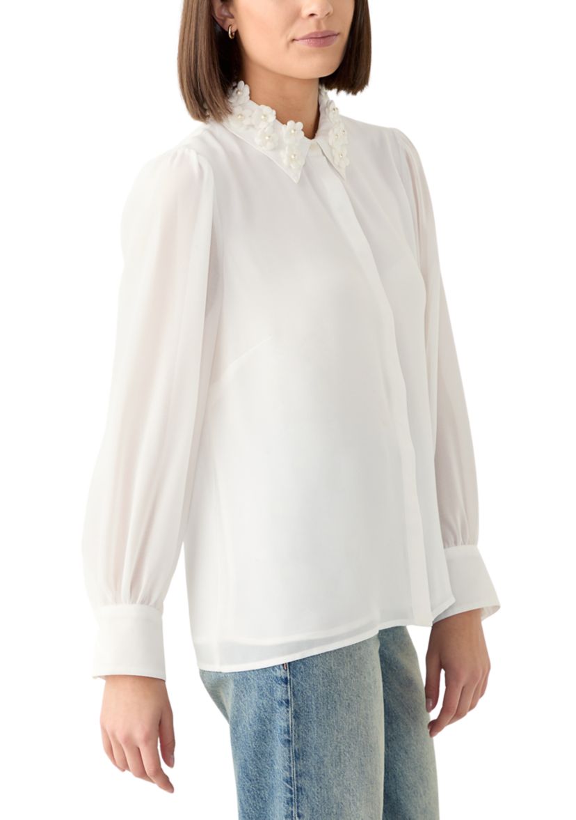 Womens Embroidered Collar Long Sleeve Blouse