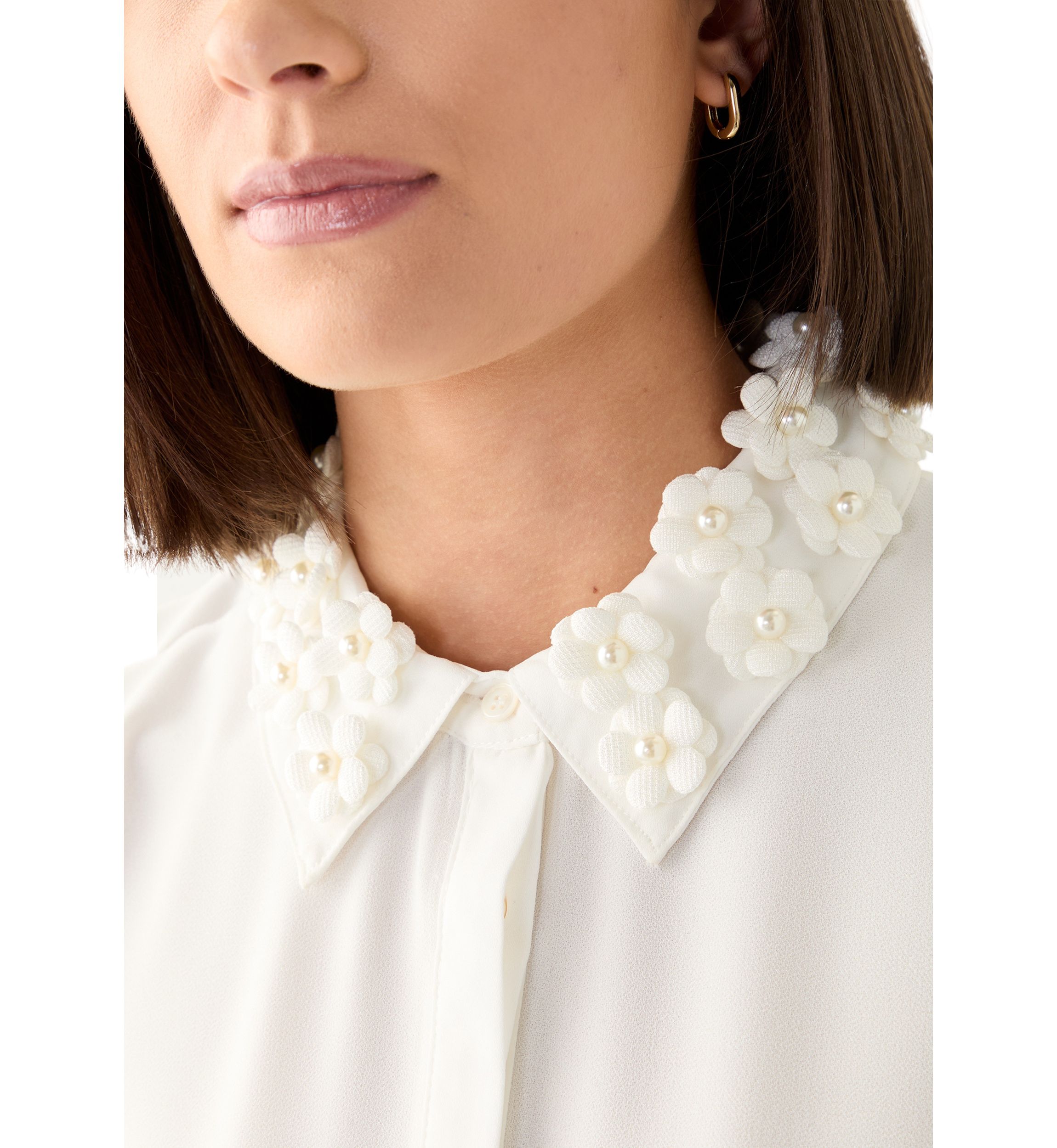 Womens Embroidered Collar Long Sleeve Blouse