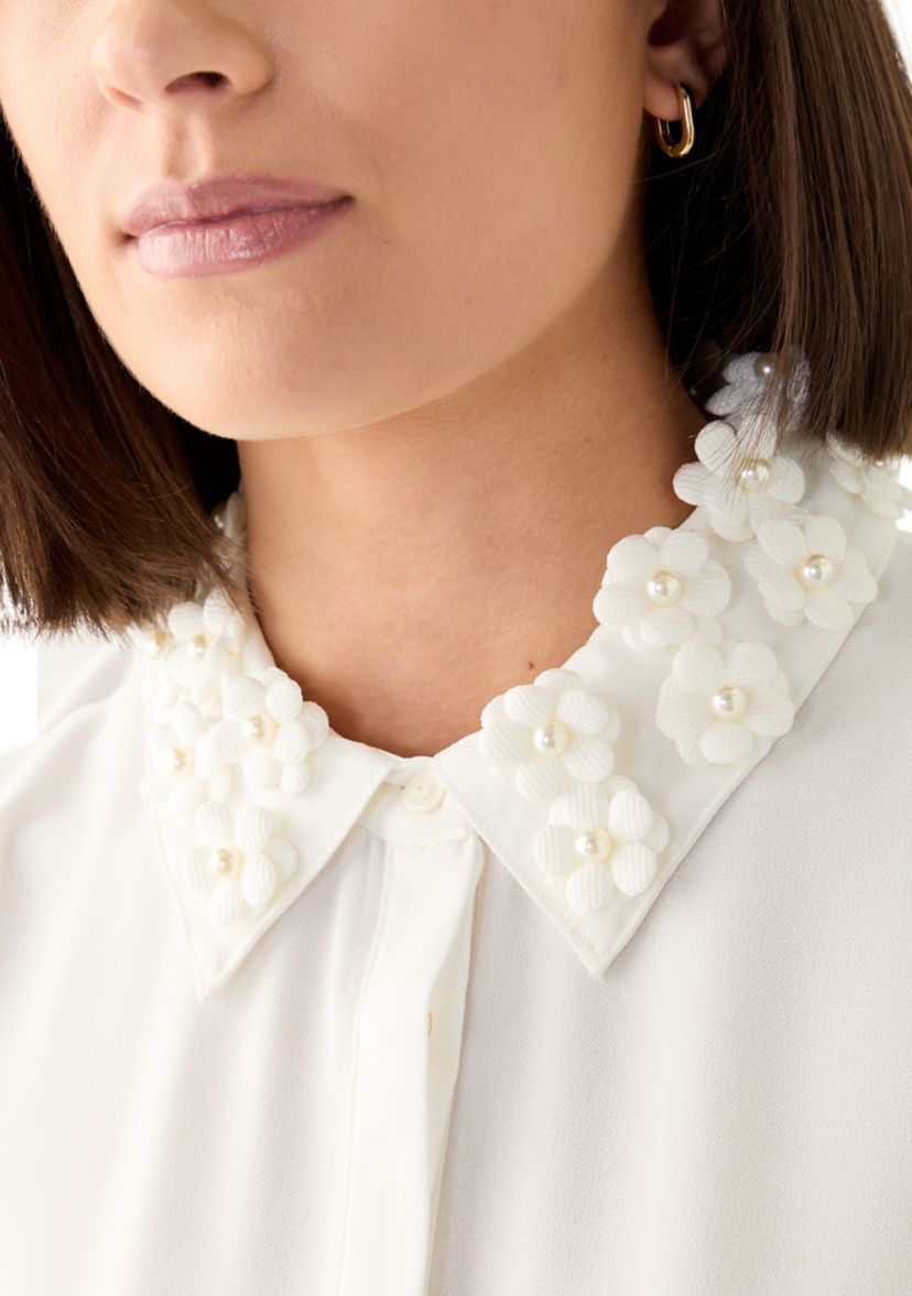Womens Embroidered Collar Long Sleeve Blouse