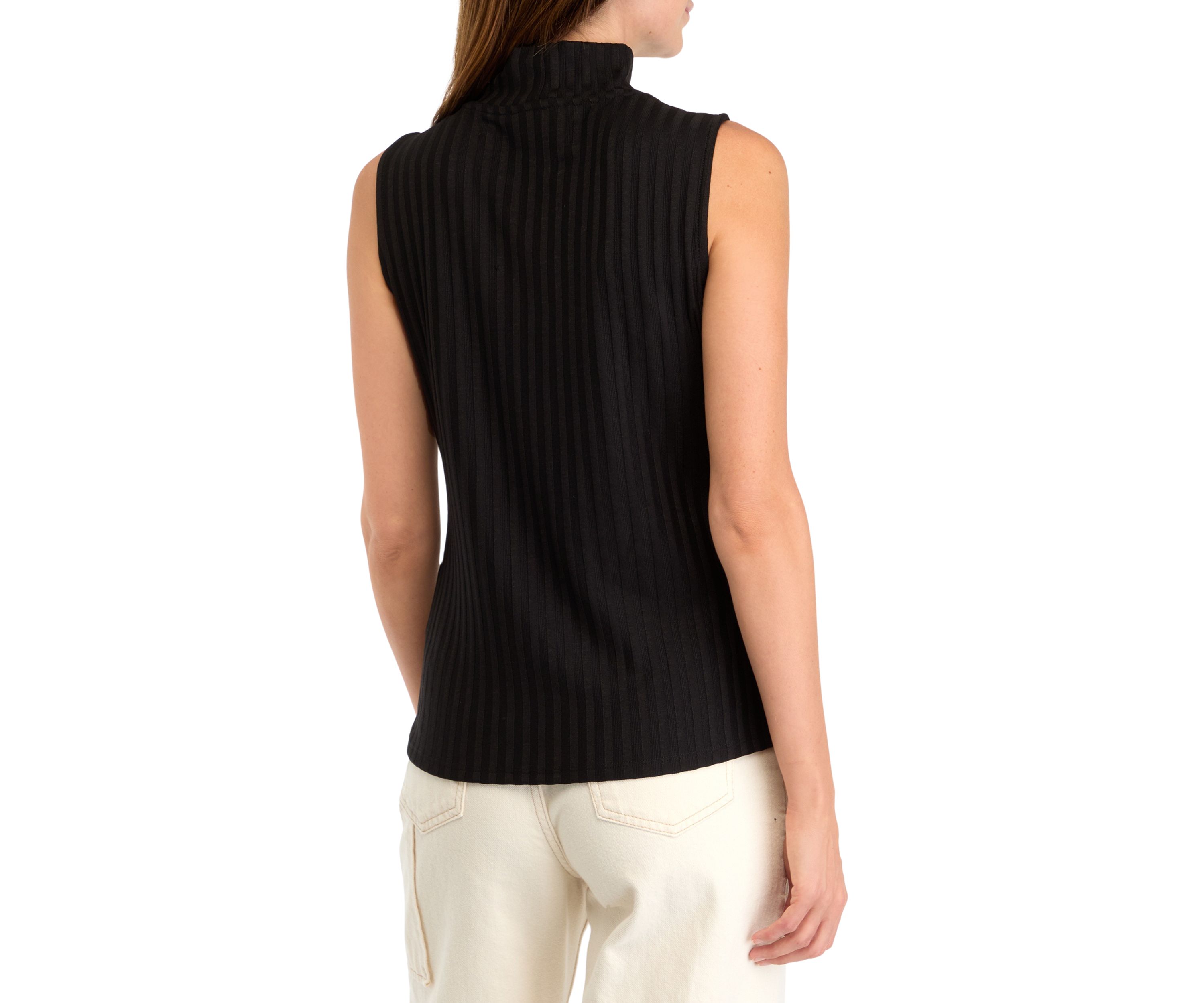 Womens Sleeveless Rib Mock Neck Knit Top 