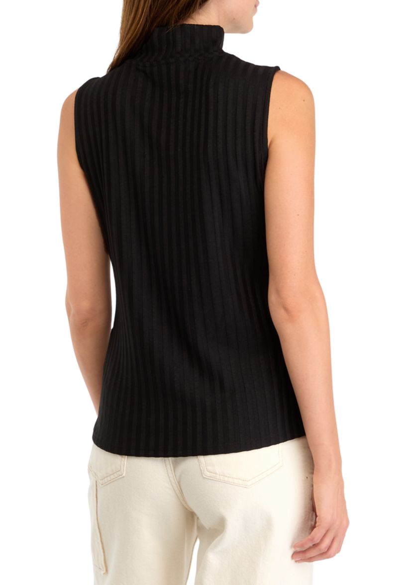 Womens Sleeveless Rib Mock Neck Knit Top 