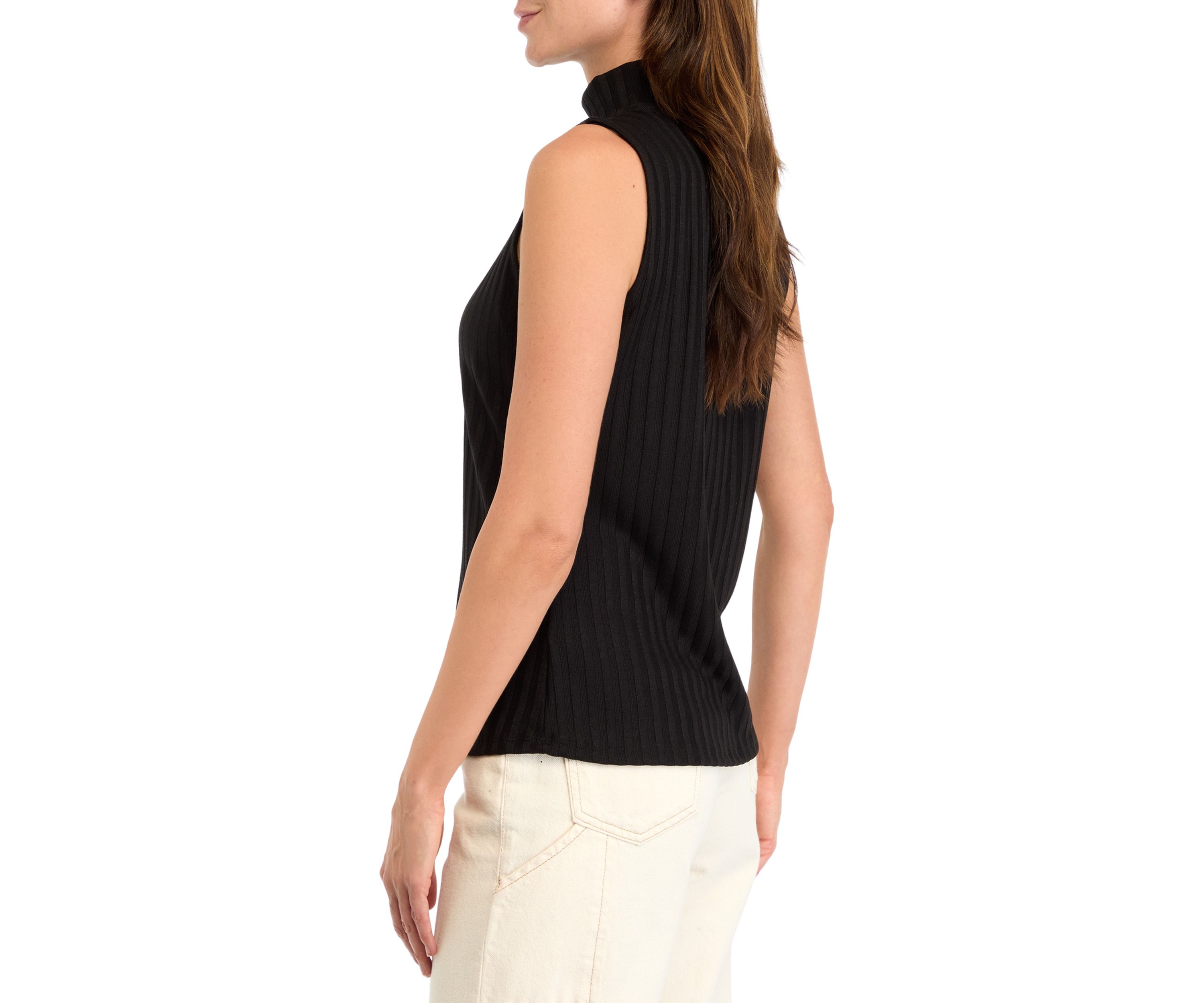 Womens Sleeveless Rib Mock Neck Knit Top 
