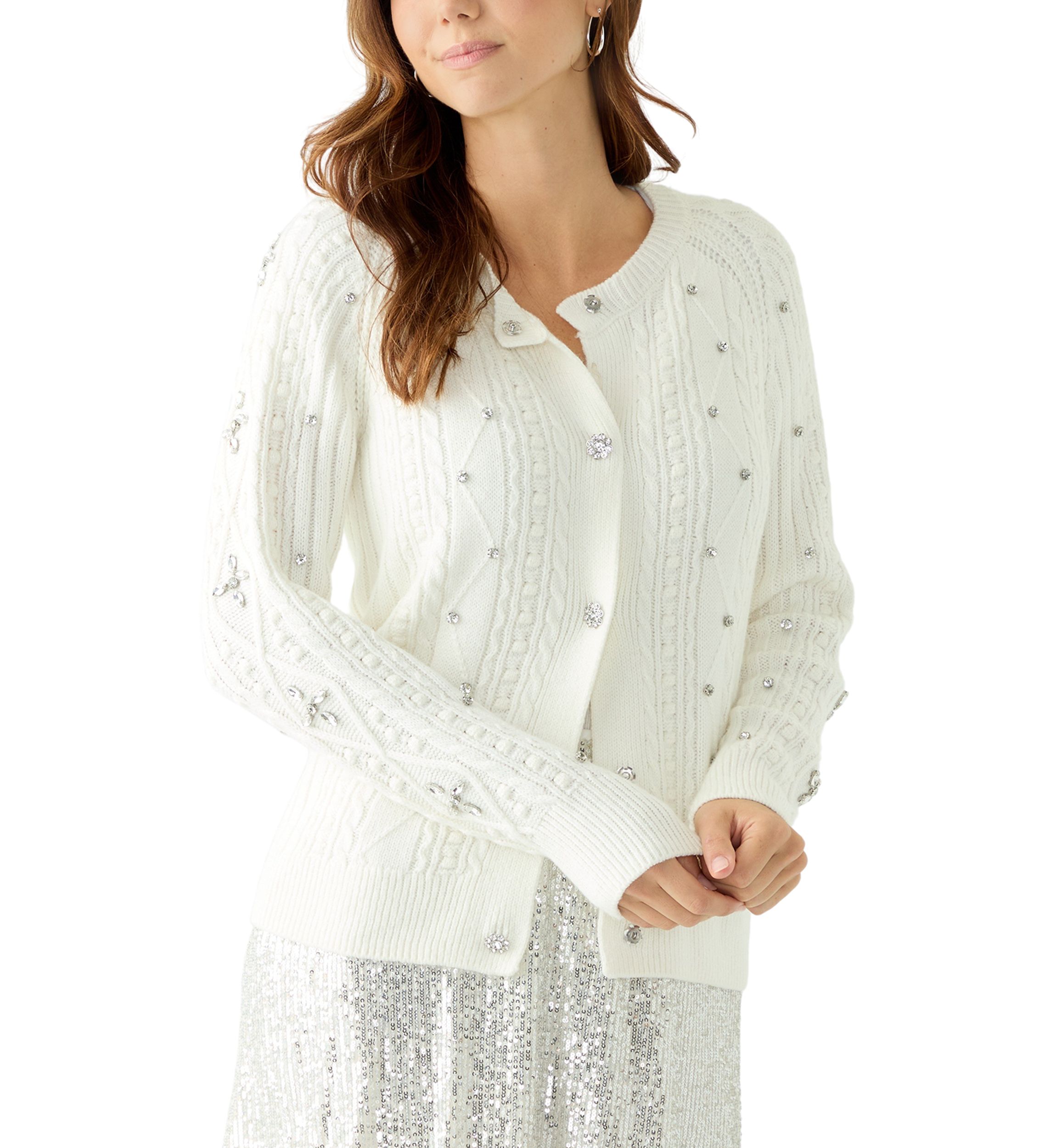 Womens Embroidered Button Front Cardigan