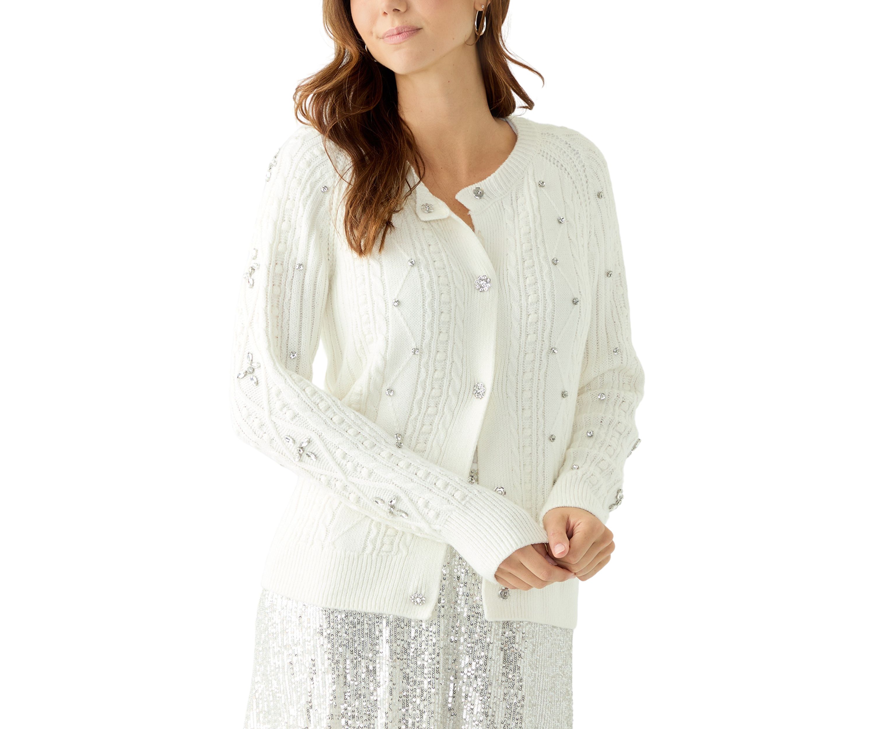 Womens Embroidered Button Front Cardigan