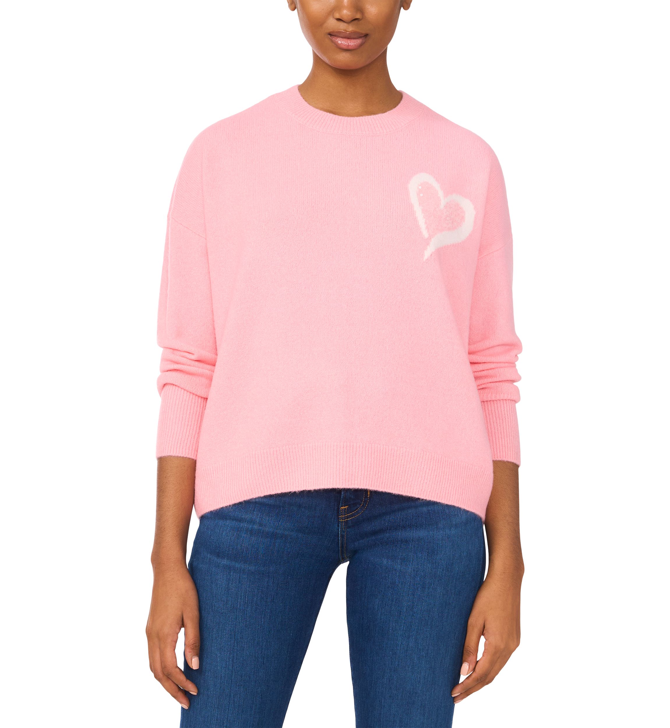 Womens Long Sleeve Sequin Heart Sweater