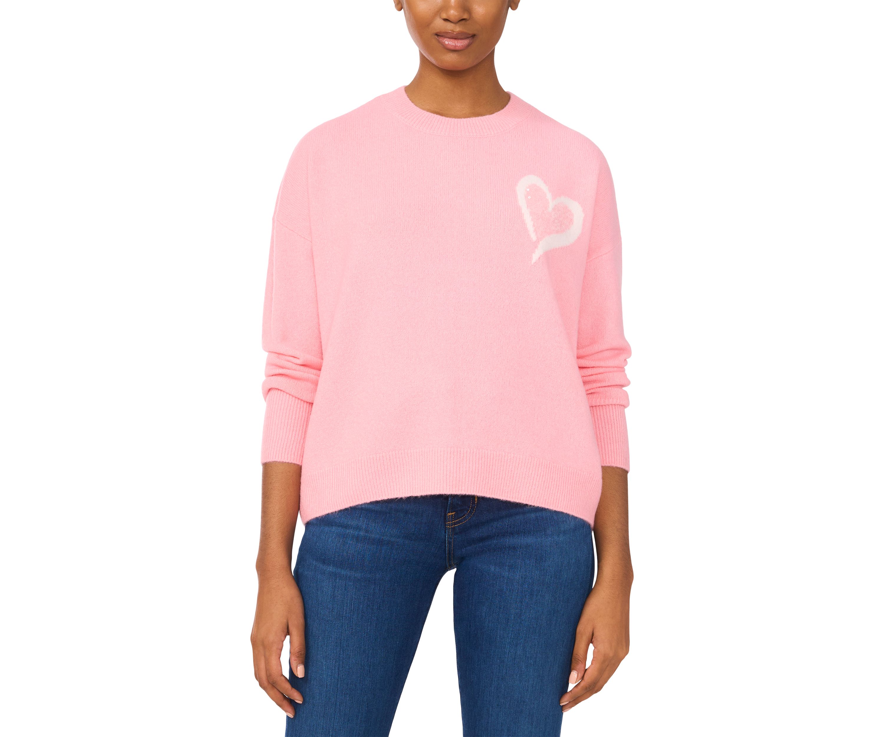 Womens Long Sleeve Sequin Heart Sweater