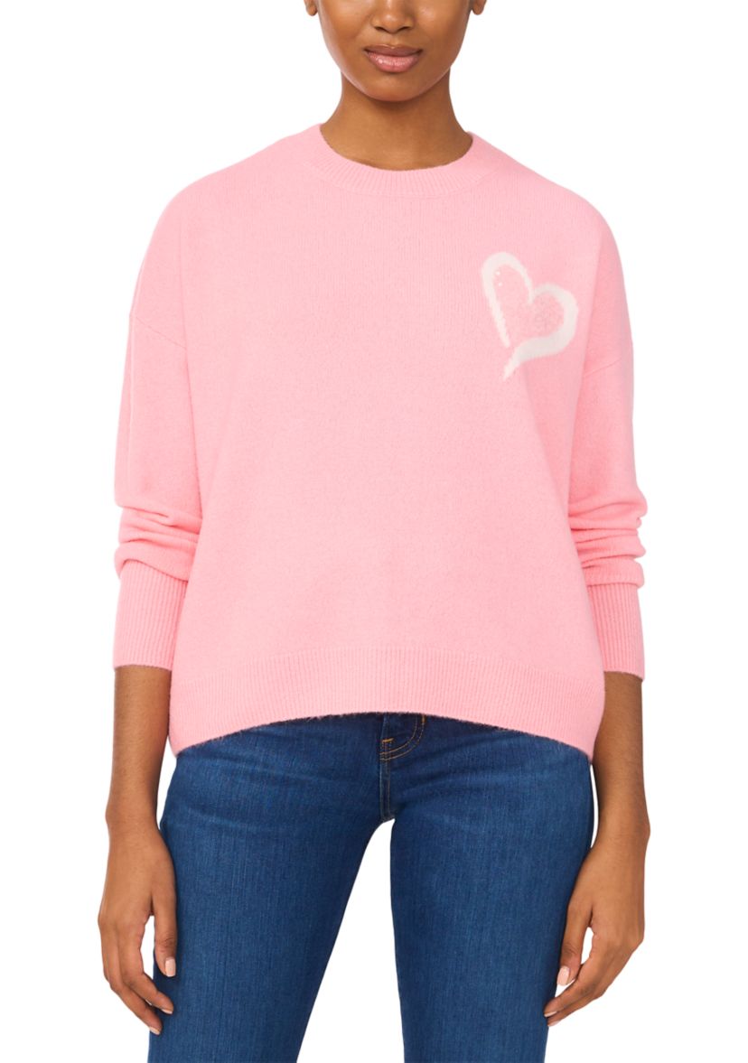Womens Long Sleeve Sequin Heart Sweater