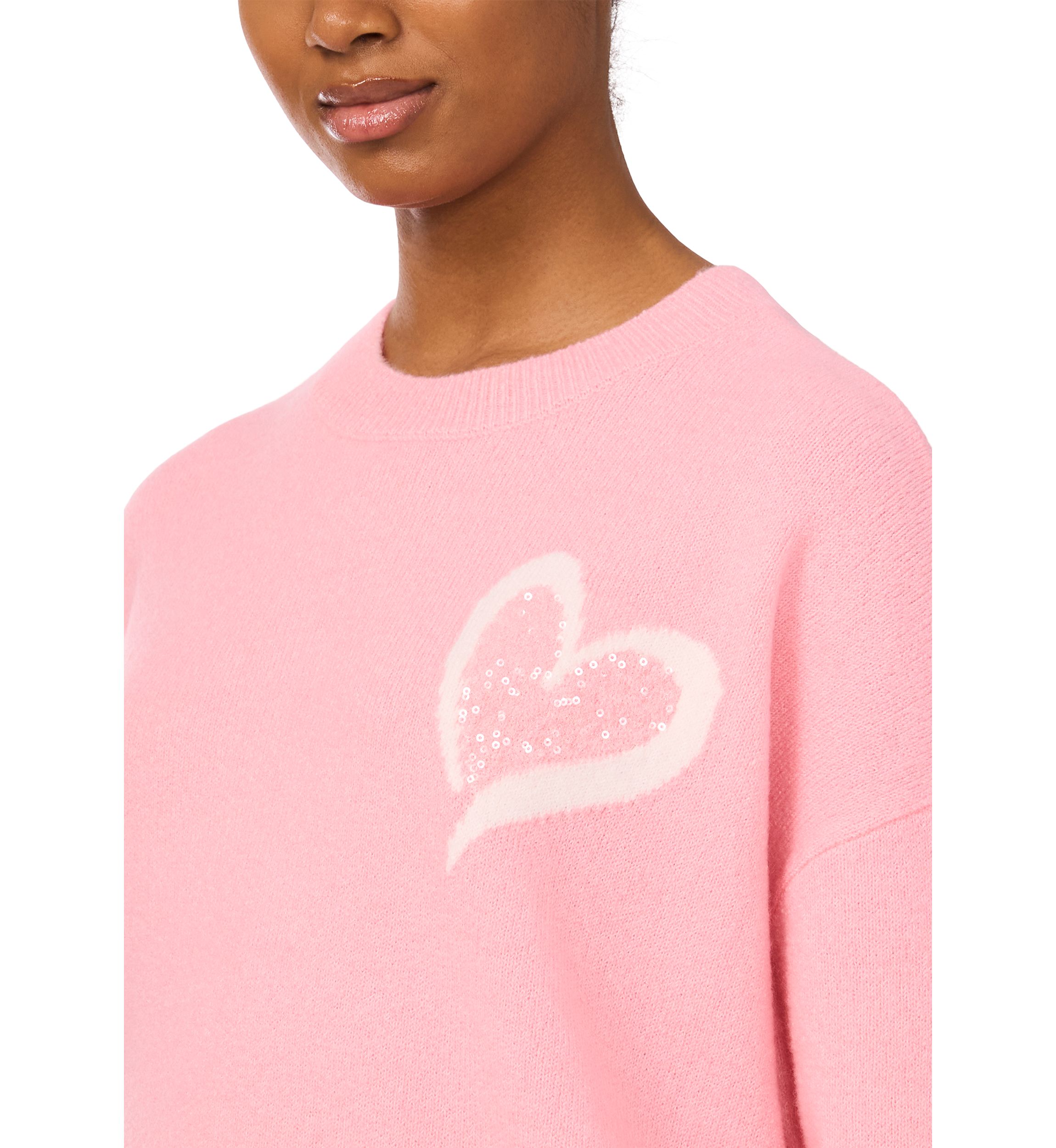Womens Long Sleeve Sequin Heart Sweater